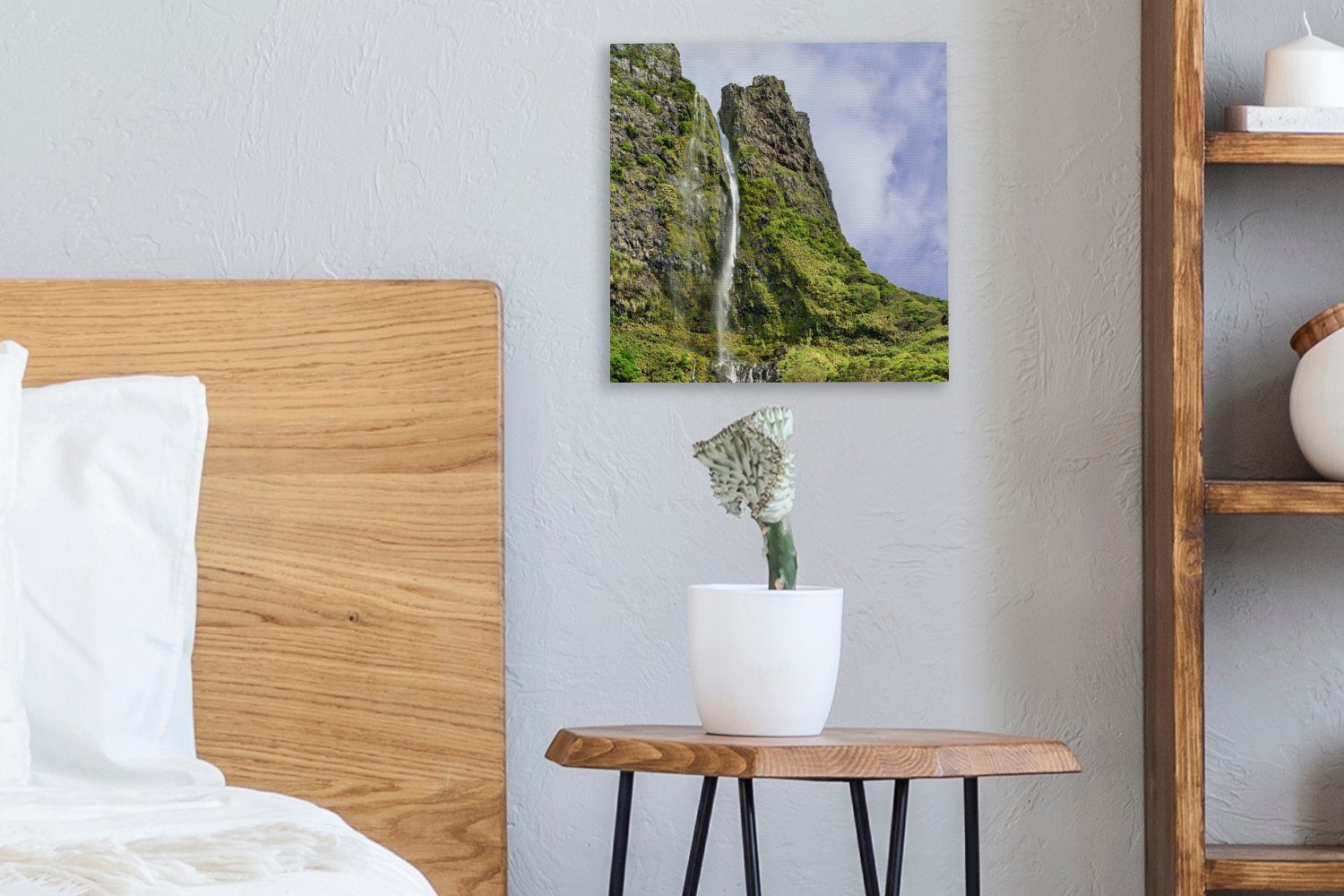 OneMillionCanvasses® Wasserfall Leinwandbild Wohnzimmer Bilder (1 für Azoren St), - - Schlafzimmer Felsen, Leinwand