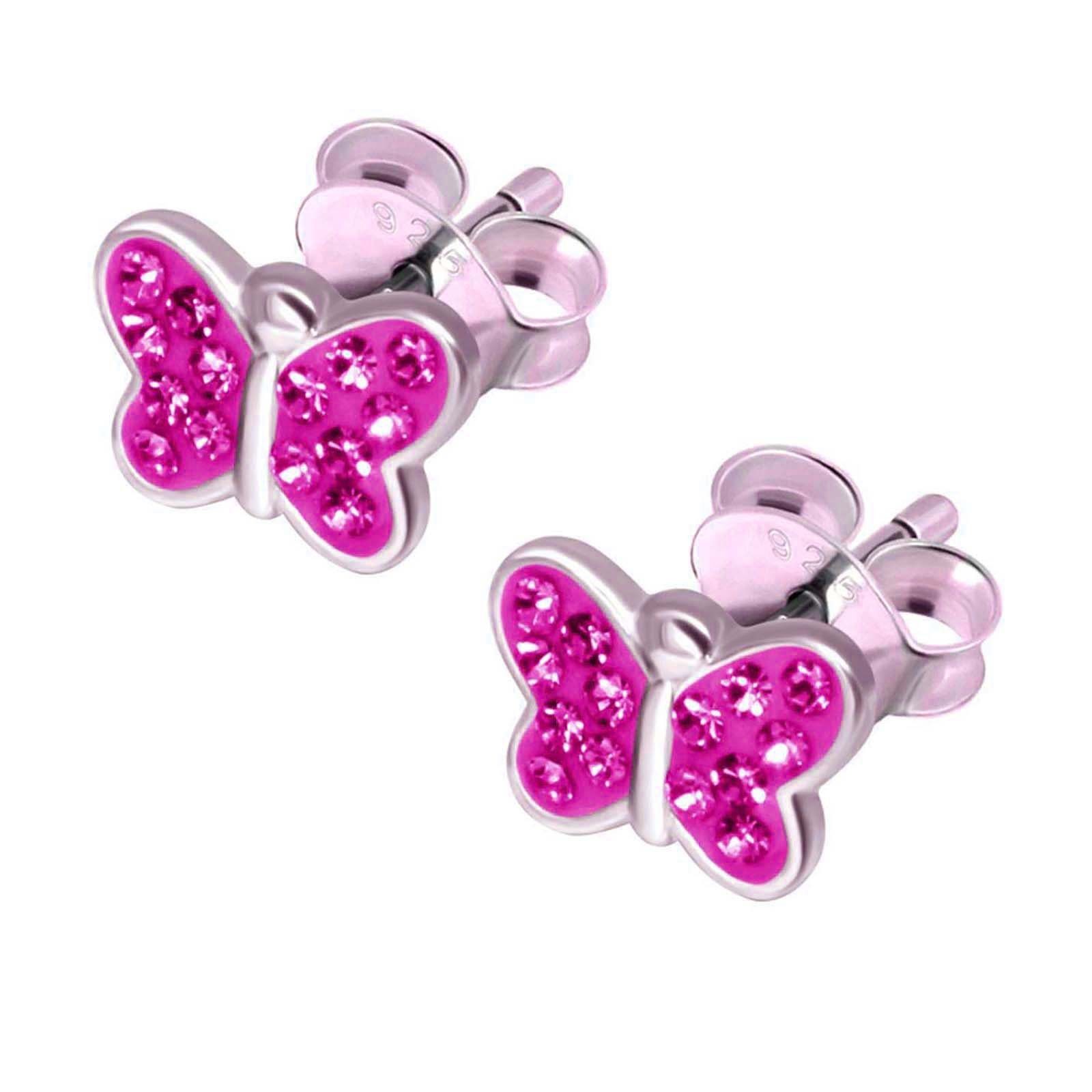 Pink für Kinder Ohrringe Mädchen, 925 Paar Kinder Silber, echt und schmuck23 Damen Schmetterling Schmuck Silberohrringe Ohrstecker