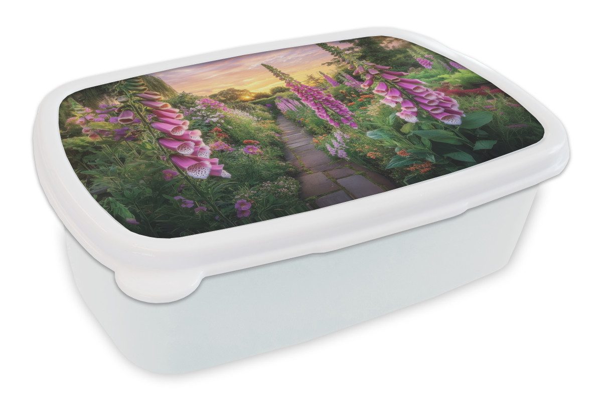 MuchoWow Lunchbox Fingerhut - Blumen - Garten, Kunststoff, (2-tlg), Brotdose Schule oder Arbeit, Brotbox für Kinder und Erwachsene
