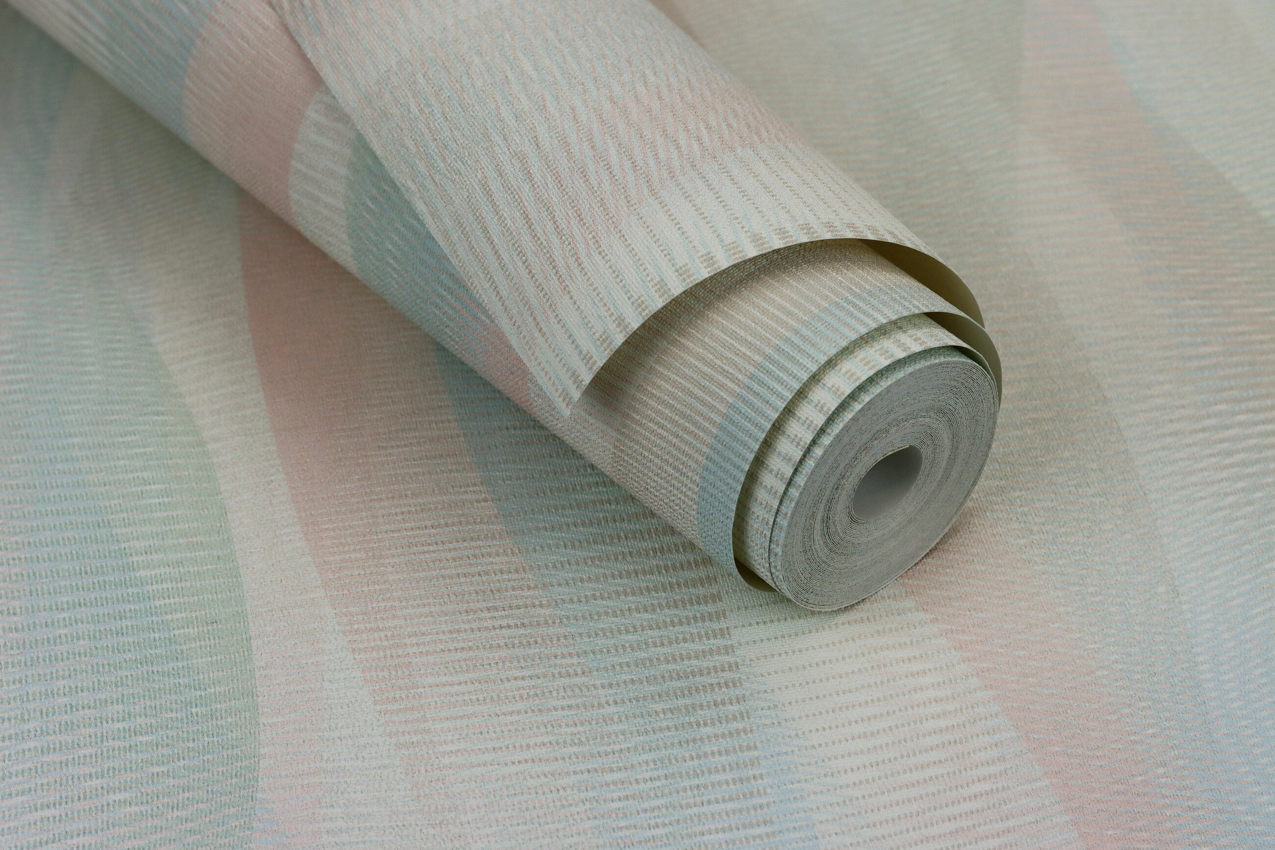 Rasch Vliestapete Grafisches Muster - Vinyltapete Beige Blau Rosa, Geschwungen, (1 Rolle, 1 St., 10,05 m x 0,53 m), gute Lichtbeständigkeit, feucht abwischbar,  – Bild 2 von 5