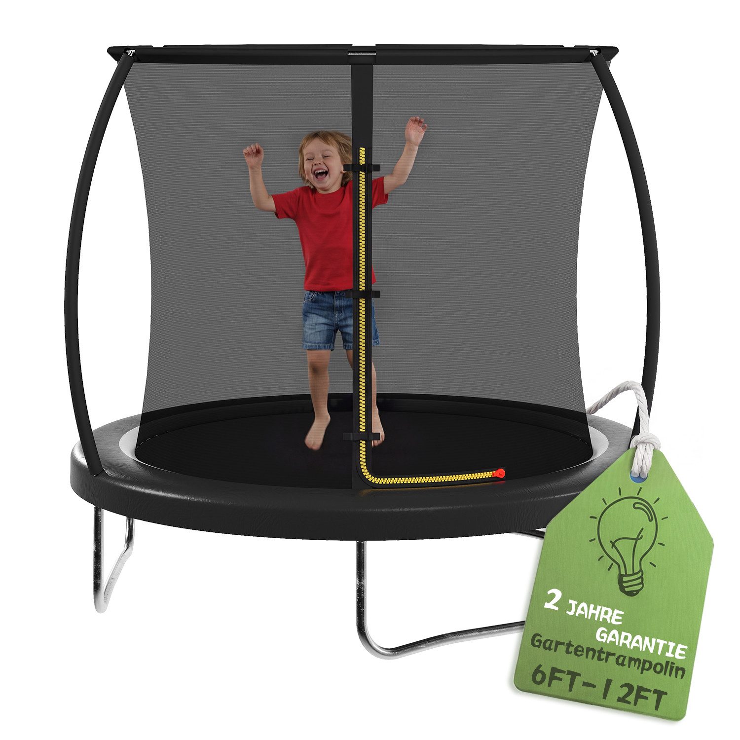 GUNJI Gartentrampolin Durchmesser 183/222/290/360 cm, Kindertrampoline Outdoor-Trampoline, Ø 183 cm, (Ausgestattet mit Sicherheitsnetz, Leiter und 360°-Geländer, maximale Tragkraft 120 kg)