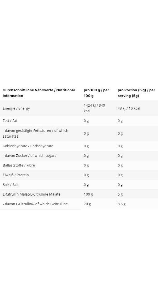 Inlead Nutrition GmbH & Co. KG L-Citrullin Malat 2 1 500g Pulver, 500 g, Pulver
