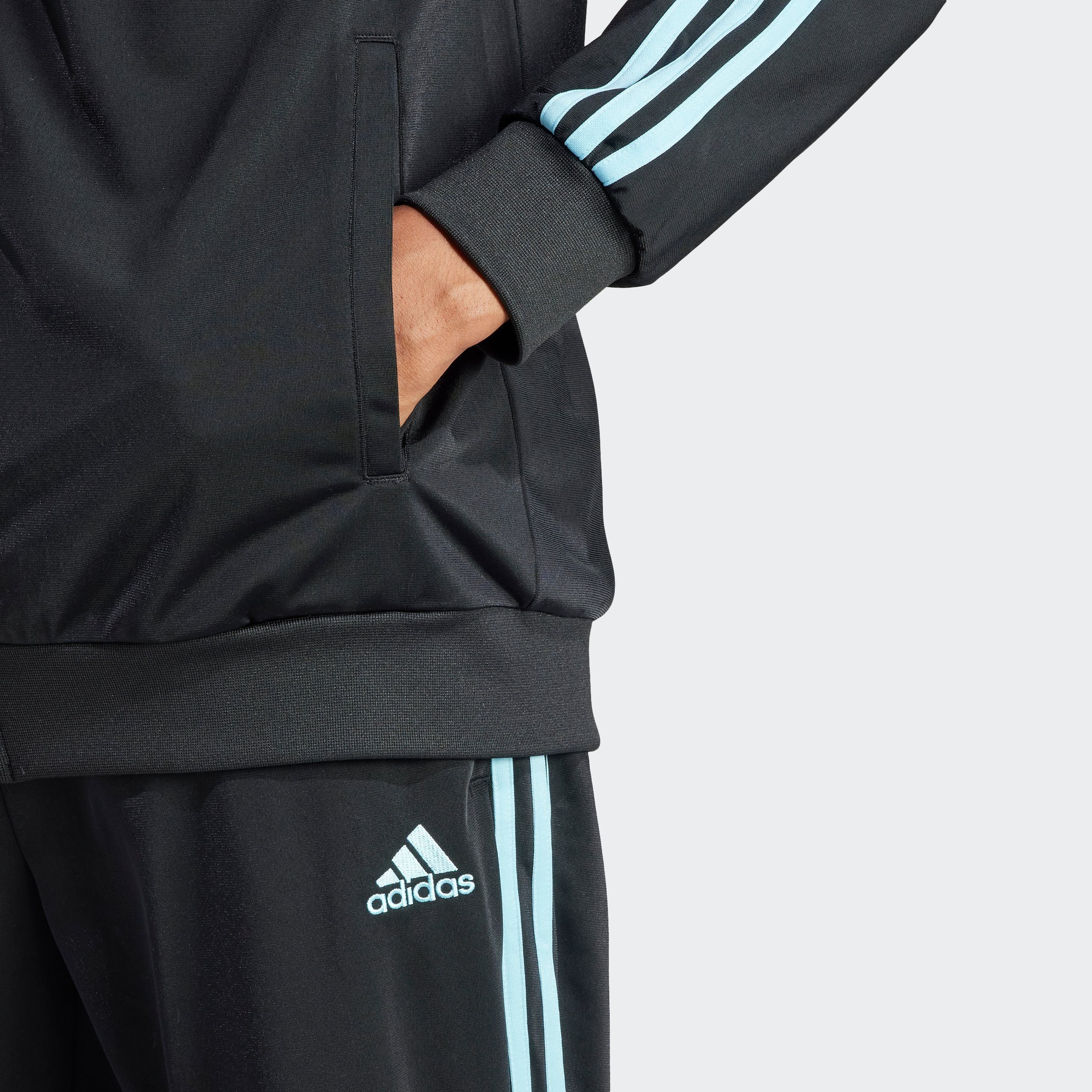 (2-tlg) 3-STREIFEN BLACK/LTAQUA Trainingsanzug adidas BASIC Sportswear TRICOT