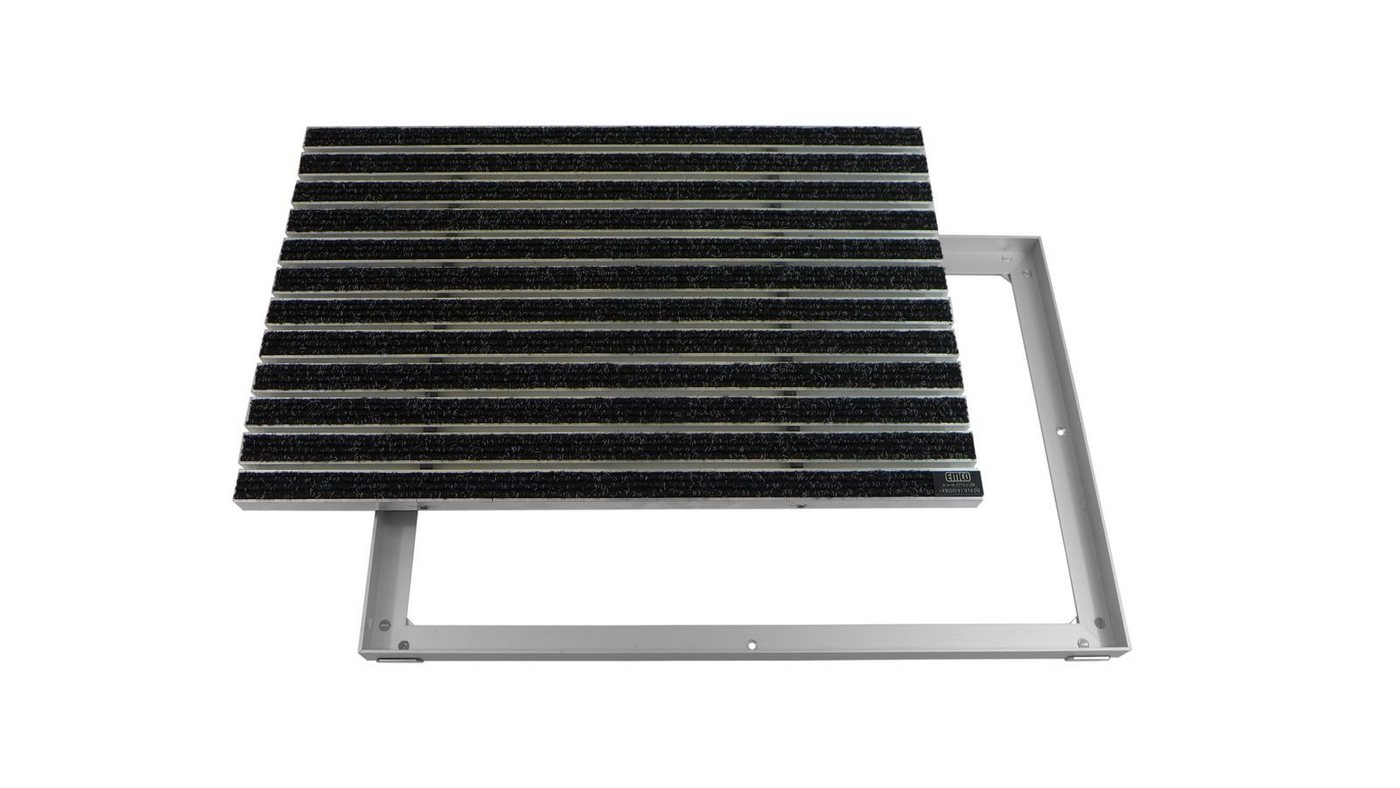 Emco Fußmatte Eingangsmatte DIPLOMAT + Rahmen Aluminium, Rips Anthrazit, rechteckig, Höhe: 15 mm, Größe: 600x400 mm, für Innen- und überdachten Außenbereich