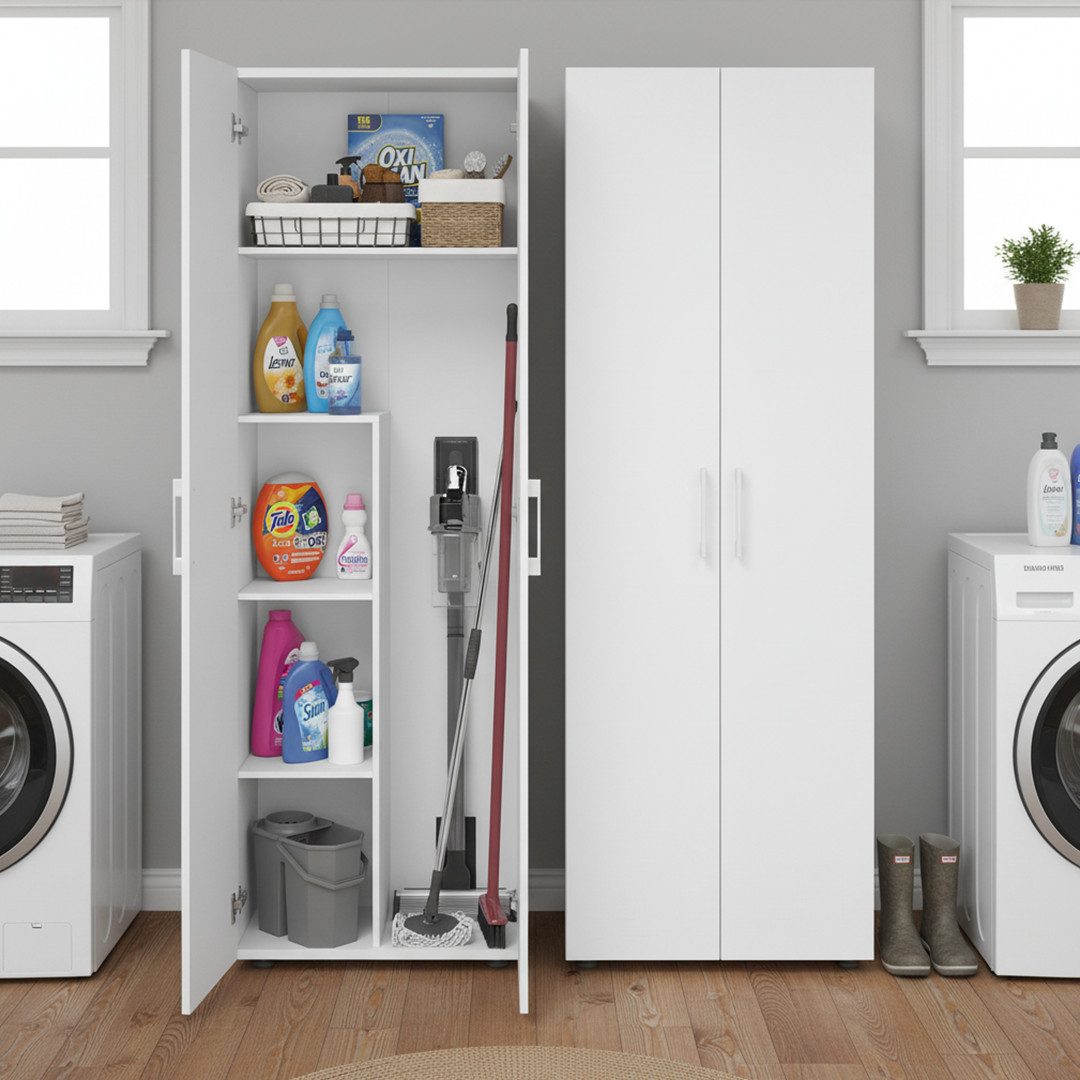 Bellamio Mehrzweckschrank Apol (Weiß) Besenschrank mit 5 Fächern, inkl. Sta günstig online kaufen