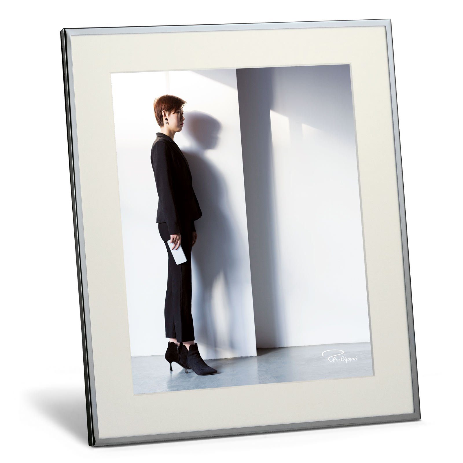 Philippi Design Bilderrahmen, PHILIPPI Bilderrahmen SHADOW Chrom mit Passepartout 20 x 25 cm