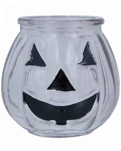 Horror-Shop Kerzenständer Halloween Kürbis Glas Kerzenhalter