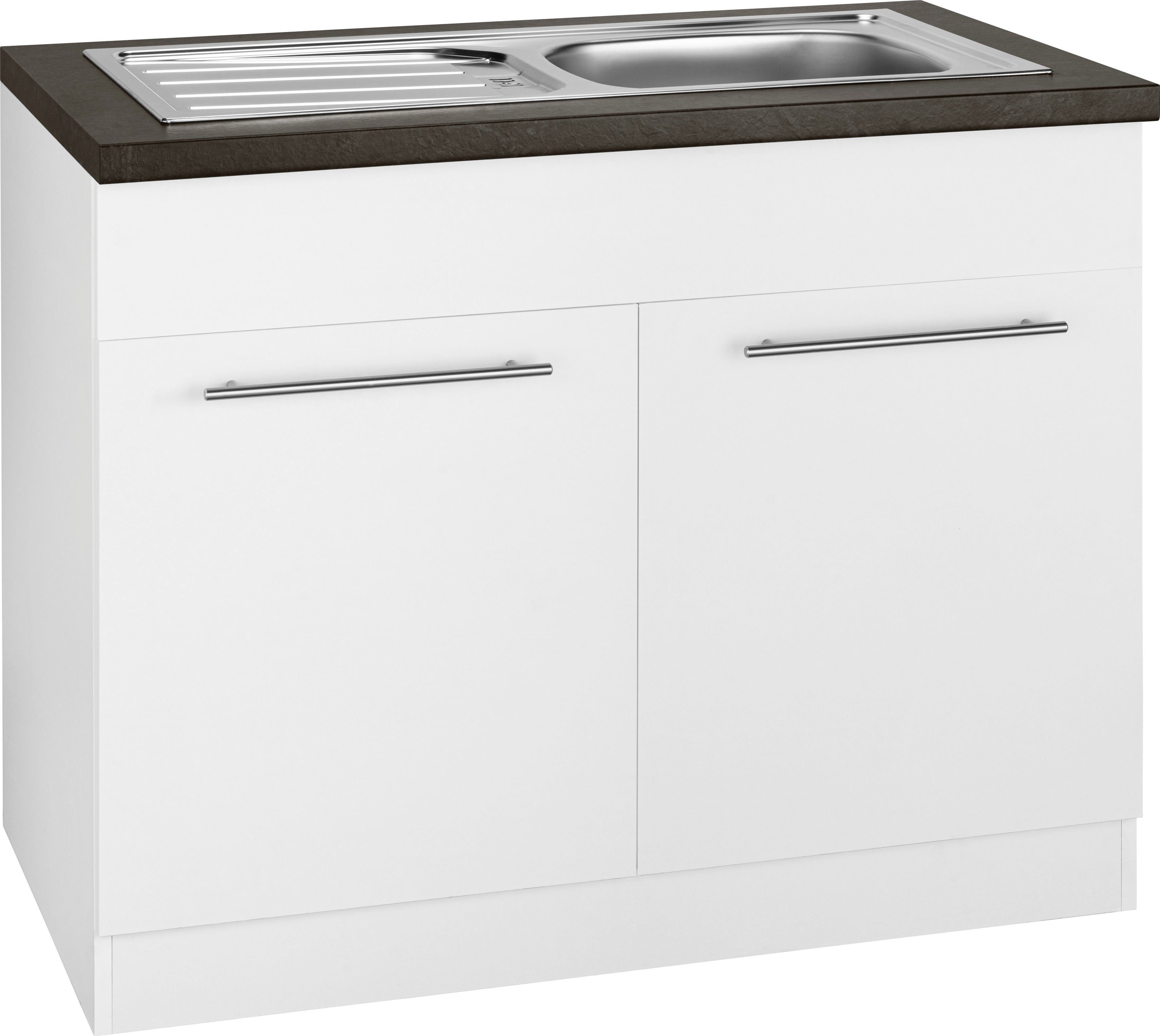 wiho Küchen Spülenschrank Unna 100 cm breit weiß/granit schwarz | Weiß | Spülenschränke