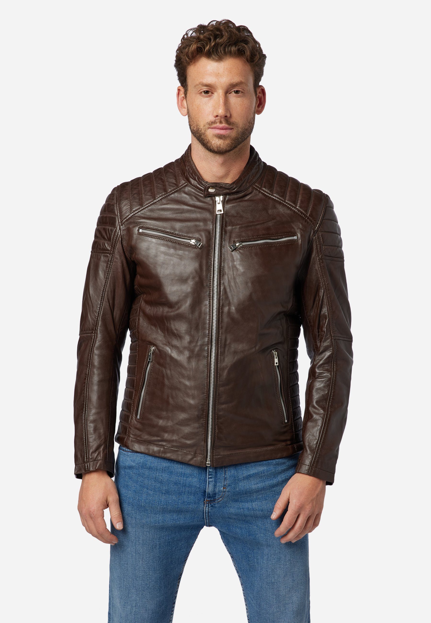 RICANO Lederjacke Cooper hochwertiges Lamm Leder Braun