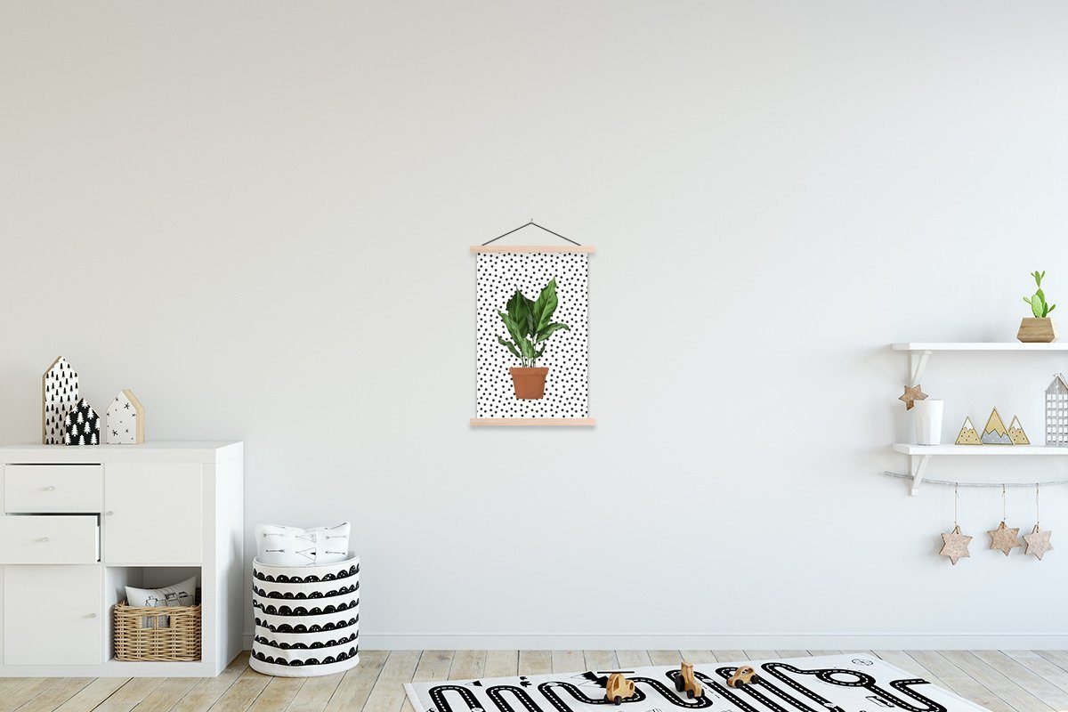 MuchoWow Poster Pflanzen - Pflanzgefäß - Dots, (1 St), Posterleiste, Textilposter für Wohnzimmer, Bilderleiste, Magnetisch