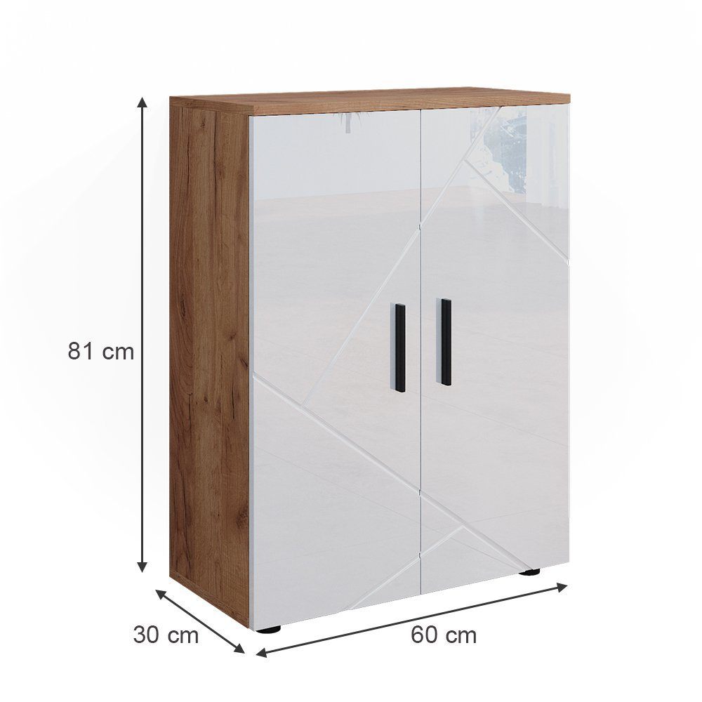 Vicco Midischrank Irma, Goldkraft Eiche/Weiß Hochglanz, 60 x 81 cm (1-St)