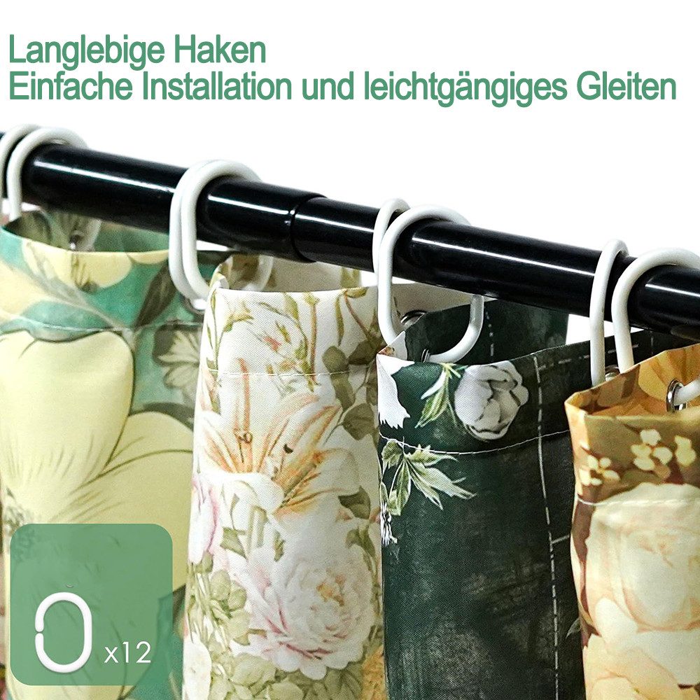 Zyronn Duschvorhang Vintage-Boho-Badezimmerdeko mit rosa Blumen, 80x200cm/180x180cm Breite 180 cm, Patchwork-Blumendesign im Landhausstil, mit 12 transparenten Ringen