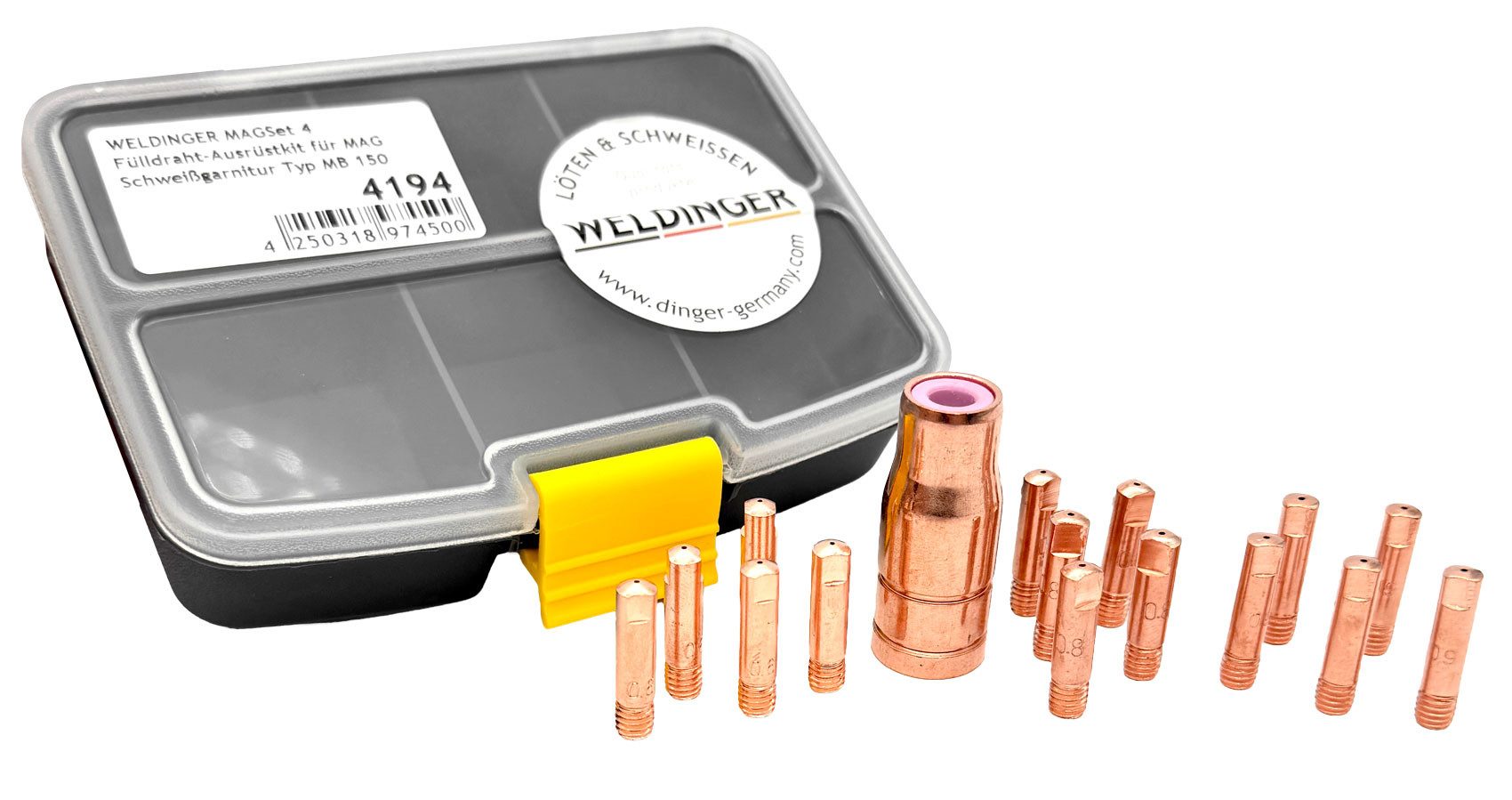 WELDINGER Elektrowerkzeug-Set Fülldraht-Ausrüstkit MAGSet 4 für MAG-Schweißbrenner MB 15/AK15, Set, praktische Fülldraht-Ausrüstkit, geeignet für den Brennertyp MB 150