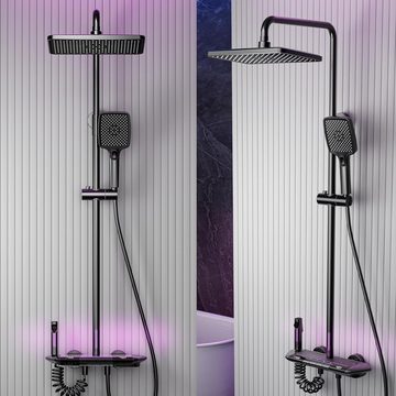QREZAA Duschsystem Thermostat Messing Mischbatterie Duschset mit Regendusche, Höhe 150 cm, 3 Strahlart(en), mit Regendusche,3 Handbrause,Bidet Sprayer,Wasserfall,Duschgarnitur