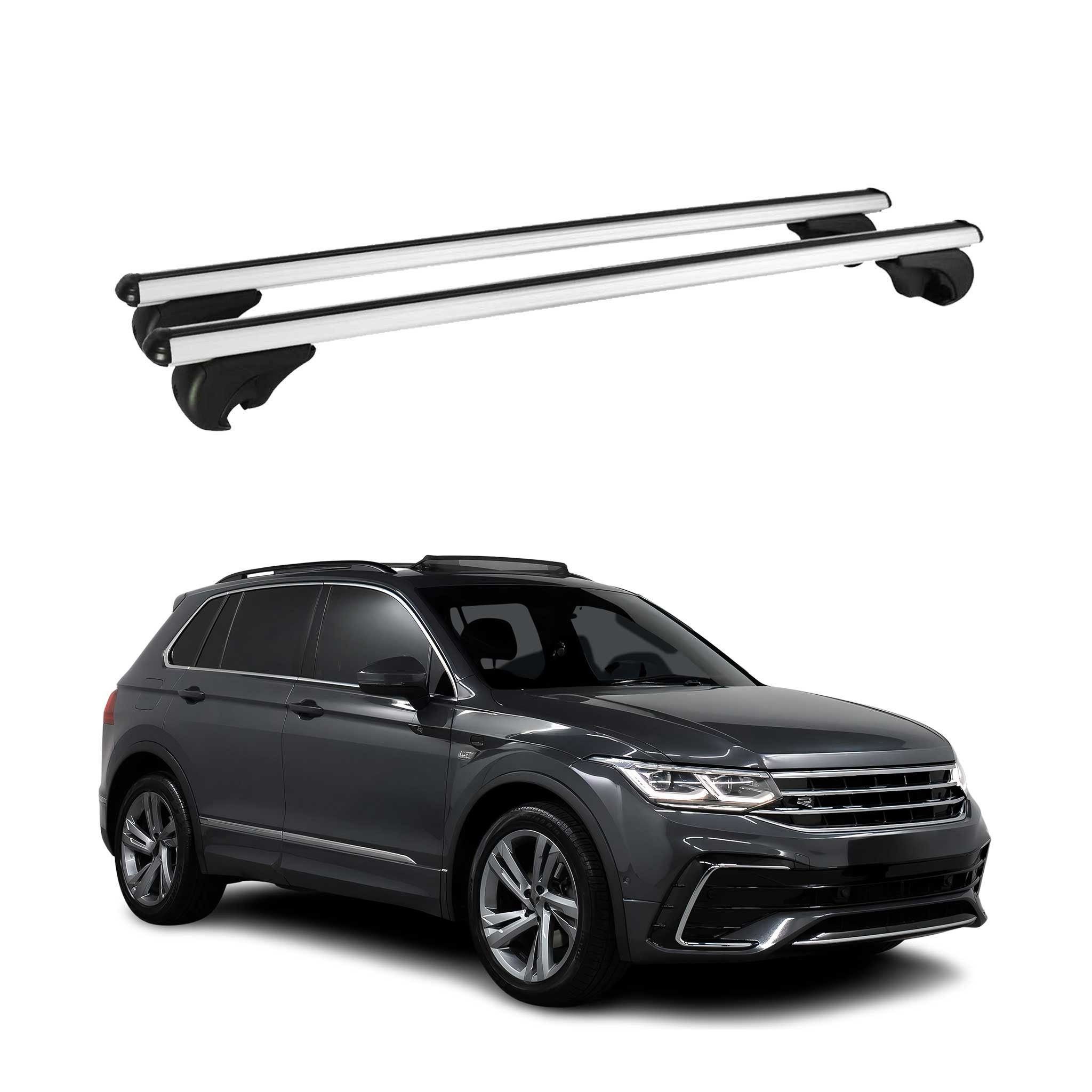 OMAC Dachträger für VW Tiguan MK 2016-2025 Gepäckträger Grundträger Aluminium Grau 2x (2-St), Wasserbeständig,Abnehmbar,Multifunktional,Leichtgewichtig