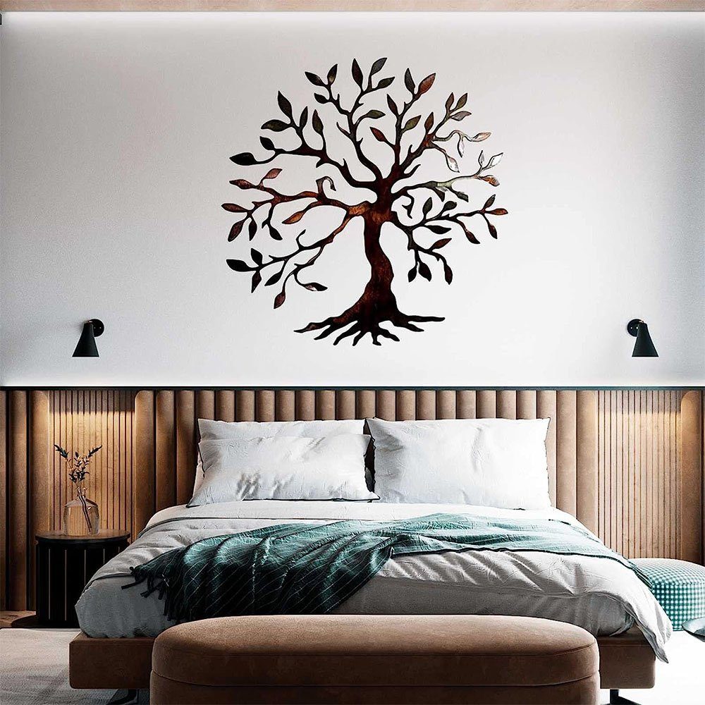 NUODWELL Wanddekoobjekt Metall Lebensbaum Ornament minimalistische Farbe-50cm Wanddekoration geometrische