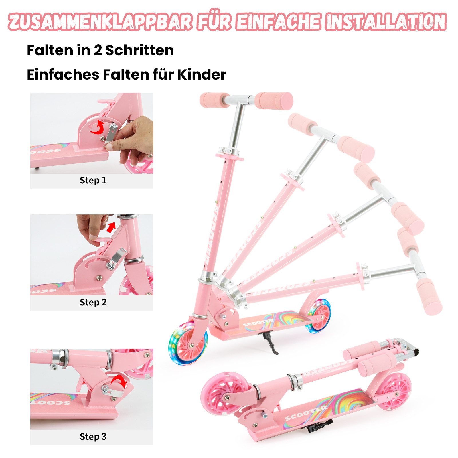 YEE RUN Tretroller für Kinder von 3-10 Jahren, faltbar, 50KG Max. – Bild 5 von 5