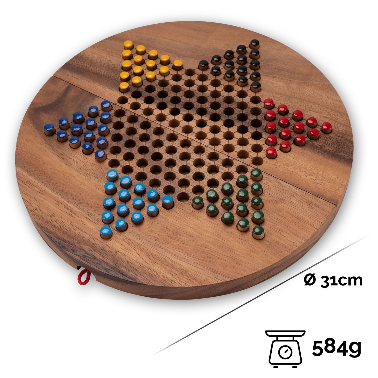 LOGOPLAY Spiel Halma Gr. XL rund + klappbar, Gesellschaftsspiel, Halma XL rund Stern-Halma / Chinese Checkers aus edlem Samena-Holz