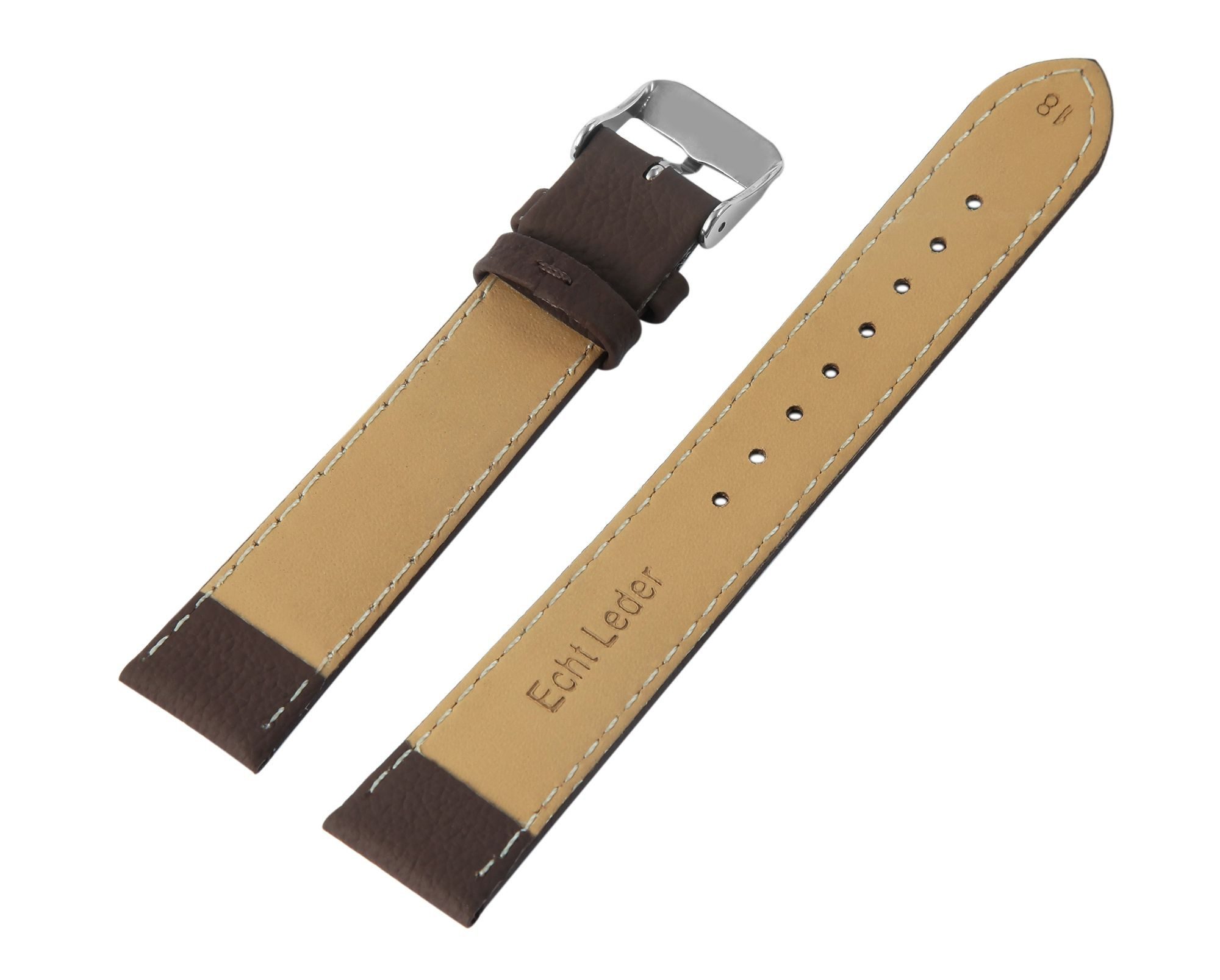 STEINMEISTER Uhrenarmband Ersatzarmband aus Echtleder - dunkelbraun - weiße Naht - 12- 24