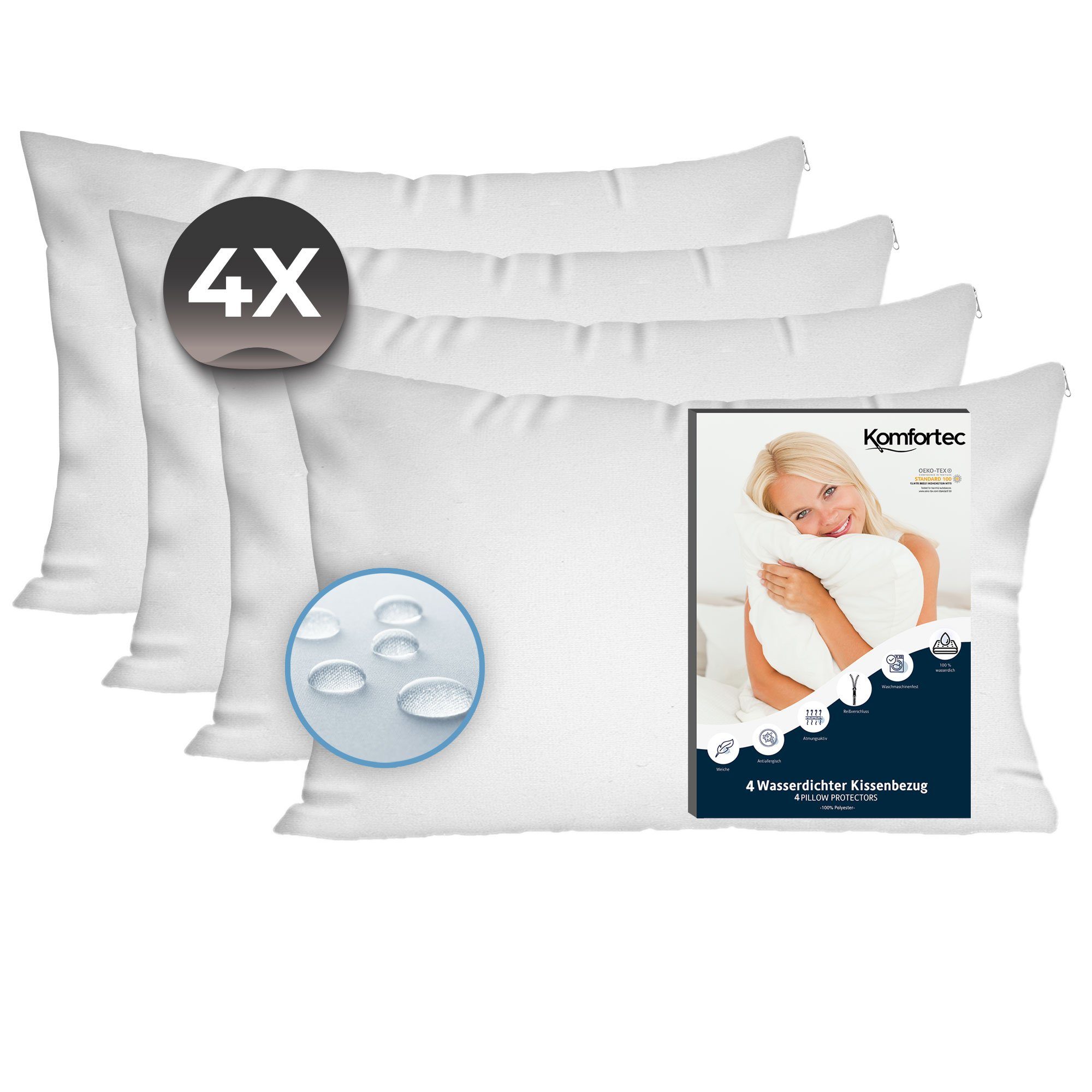 Komfortec Kissenbezüge Wasserdichter Kissenbezug Set, Hypoallergen Kopfkiss günstig online kaufen