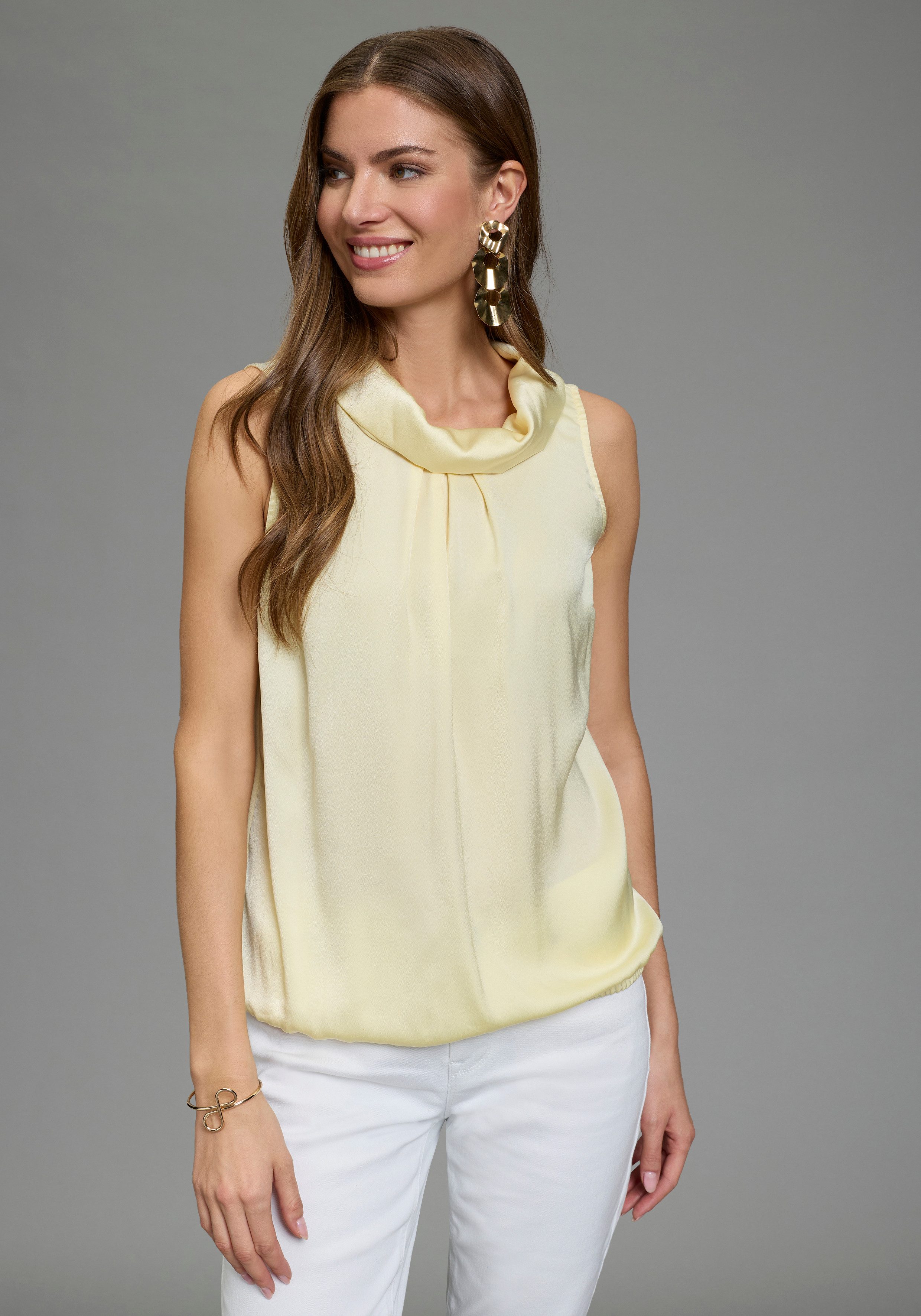 Laura Scott Blusentop für feminine Anlässe, mit Stehkragen, lässig geschnitten, unifarben