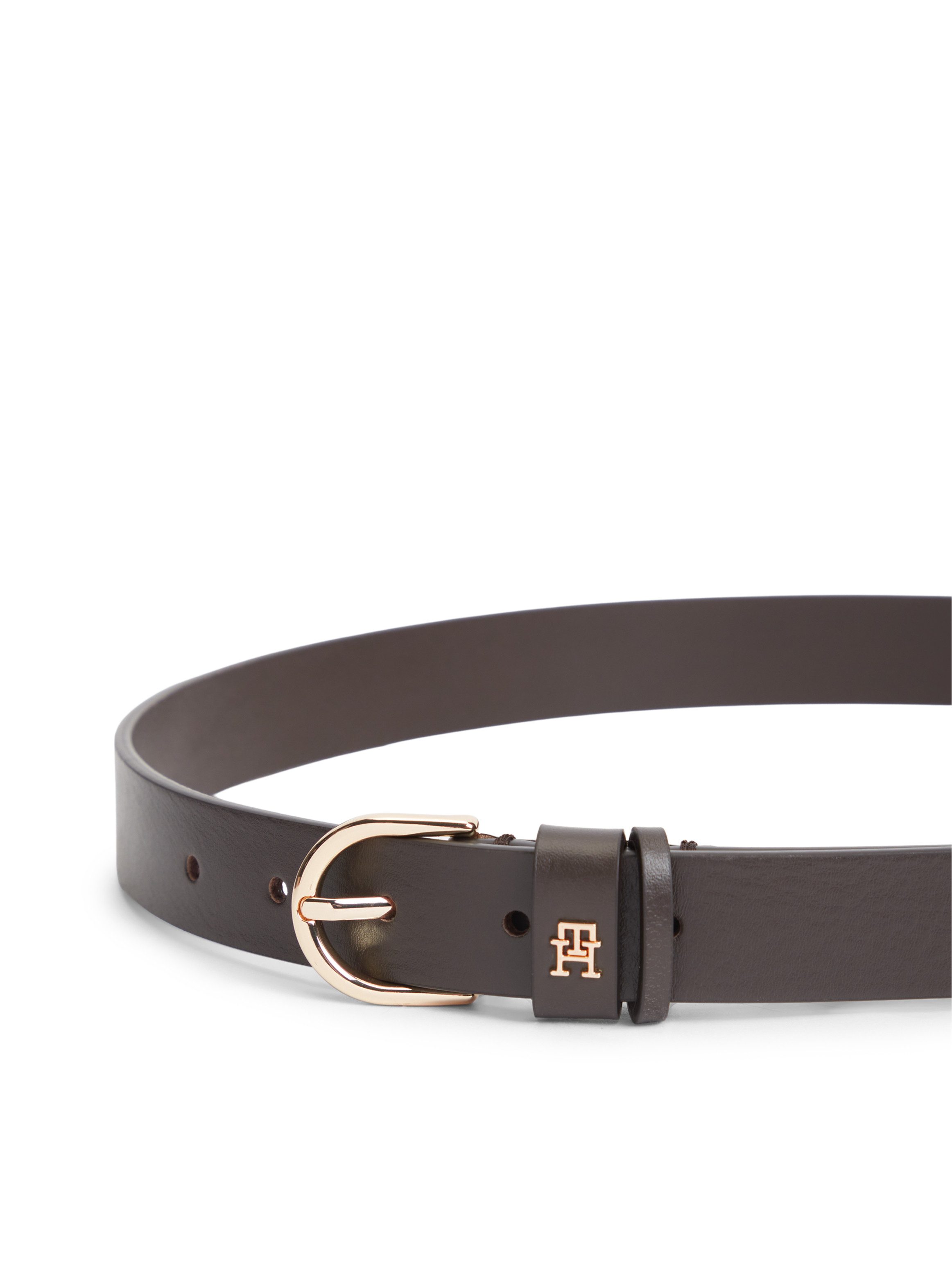 Tommy Hilfiger Ledergürtel ESSENTIAL EFFORTLESS 2.5 cm breit GOLD Logoemblem, weiche Haptik, ovale Einfachdornschließe