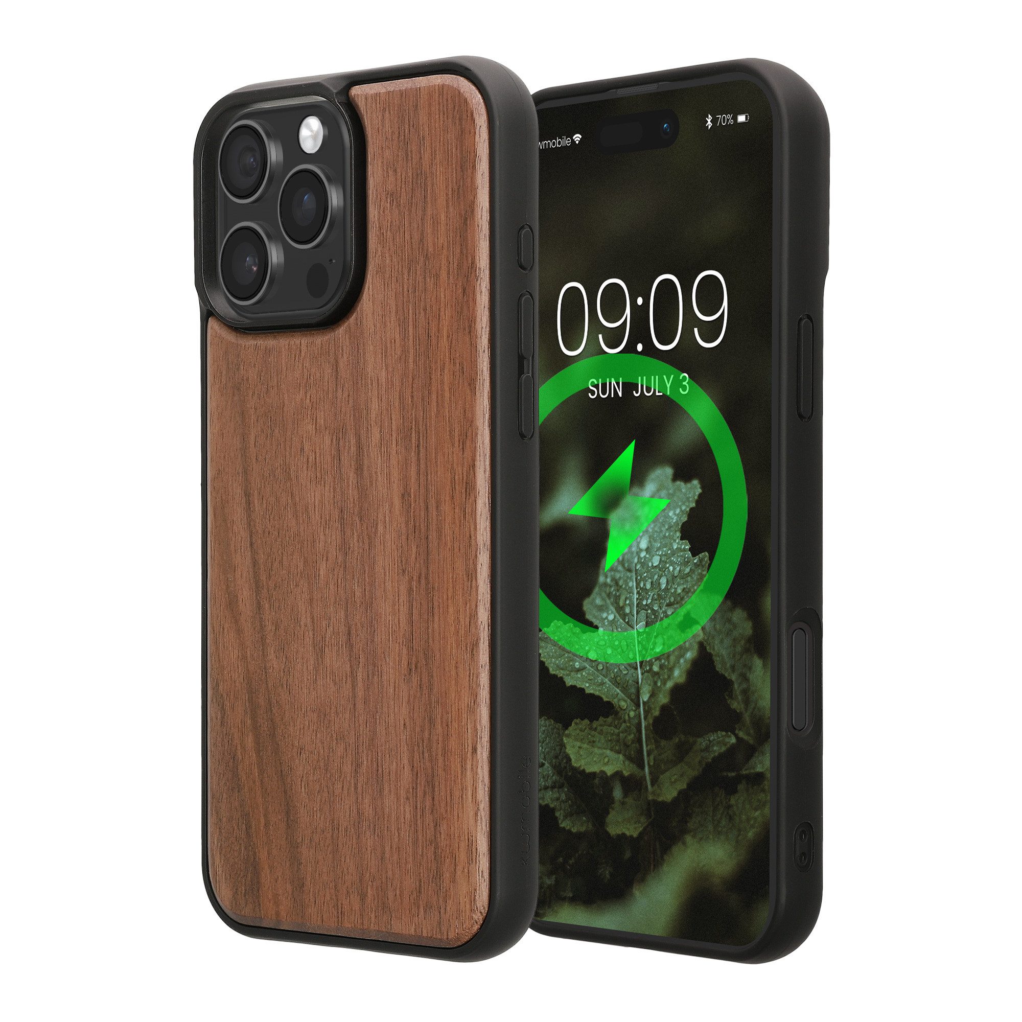 kwmobile Smartphone-Hülle Echtholz Schutzhülle für Apple iPhone 16 Pro Max Hülle, Cover aus Holz und TPU - Kompatibel mit MagSafe - Holz