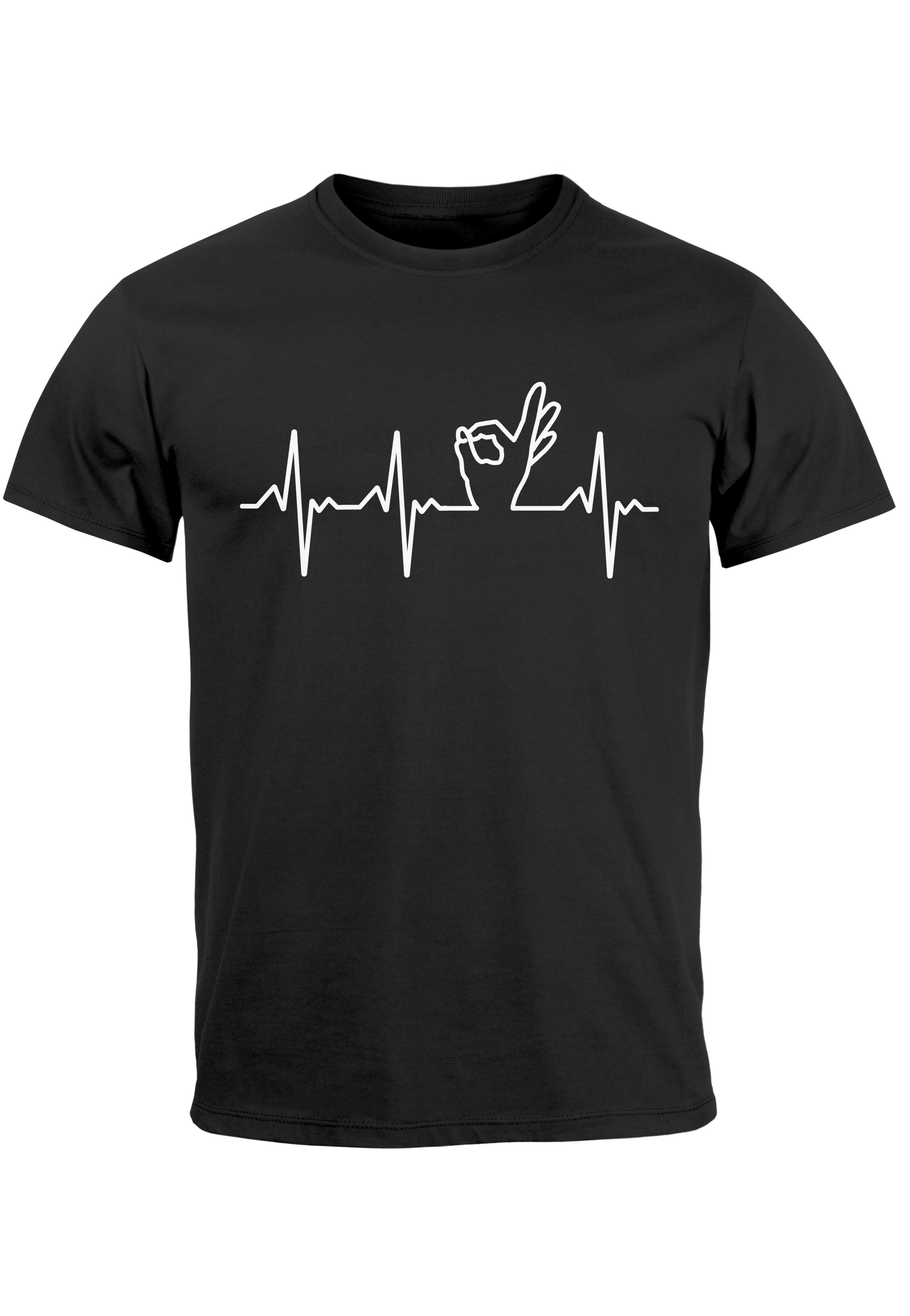 MoonWorks Print-Shirt Herren Handzeichen Lochspiel H mit Bongoloch Print schwarz T-Shirt Aufdruck Reingeschaut