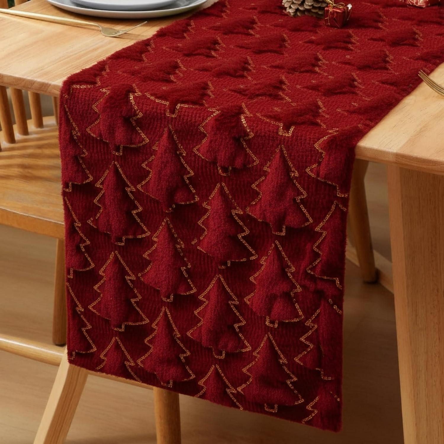 LuxusKollektion Tischläufer Tischläufer Weihnachten Rot Gold Sterne 33x140cm (1-tlg)