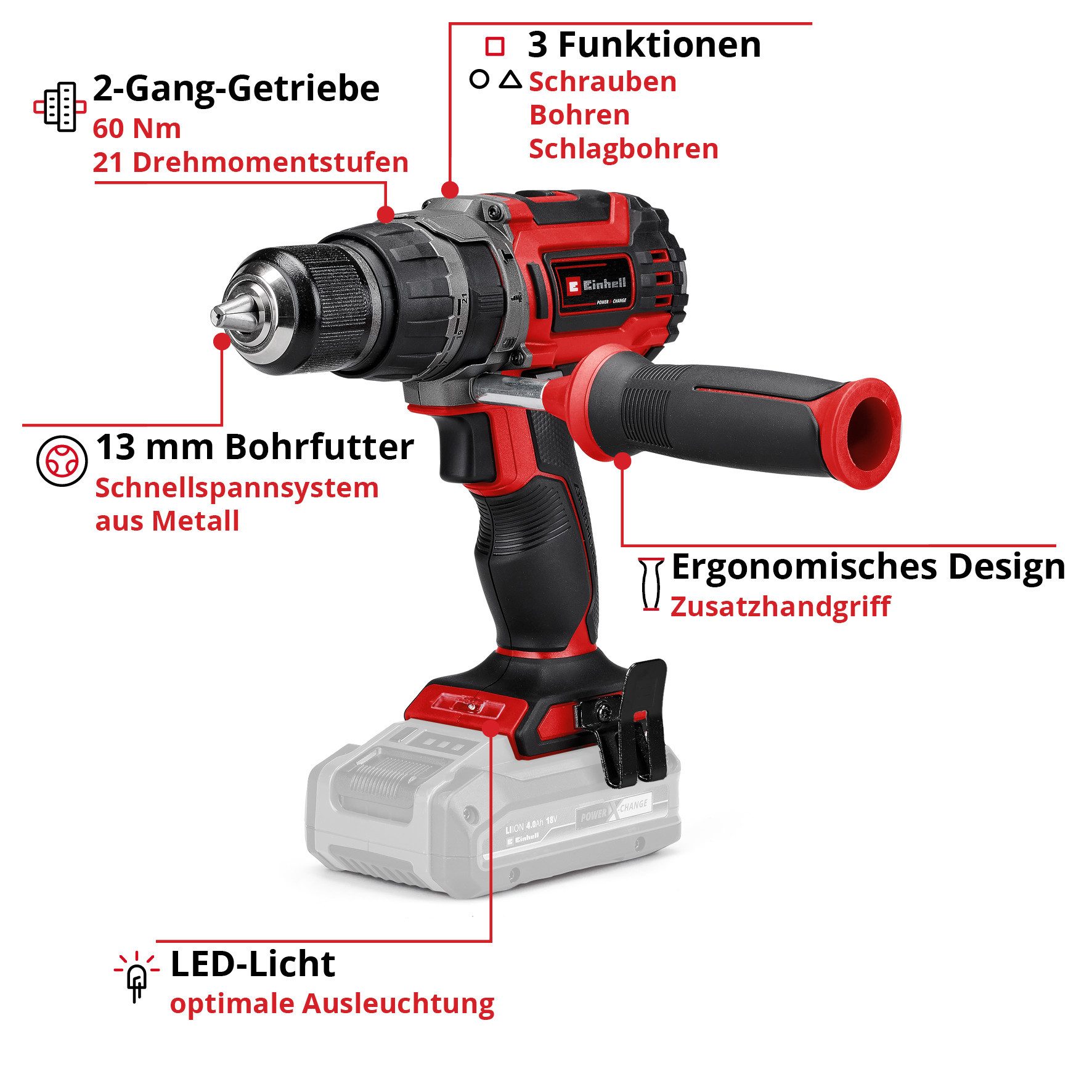 Einhell Akku-Schlagbohrschrauber TP-CD 18/60 Li- i BL Solo, max. 2000 U/min, Power X-Change, ohne Akku und Ladegerät