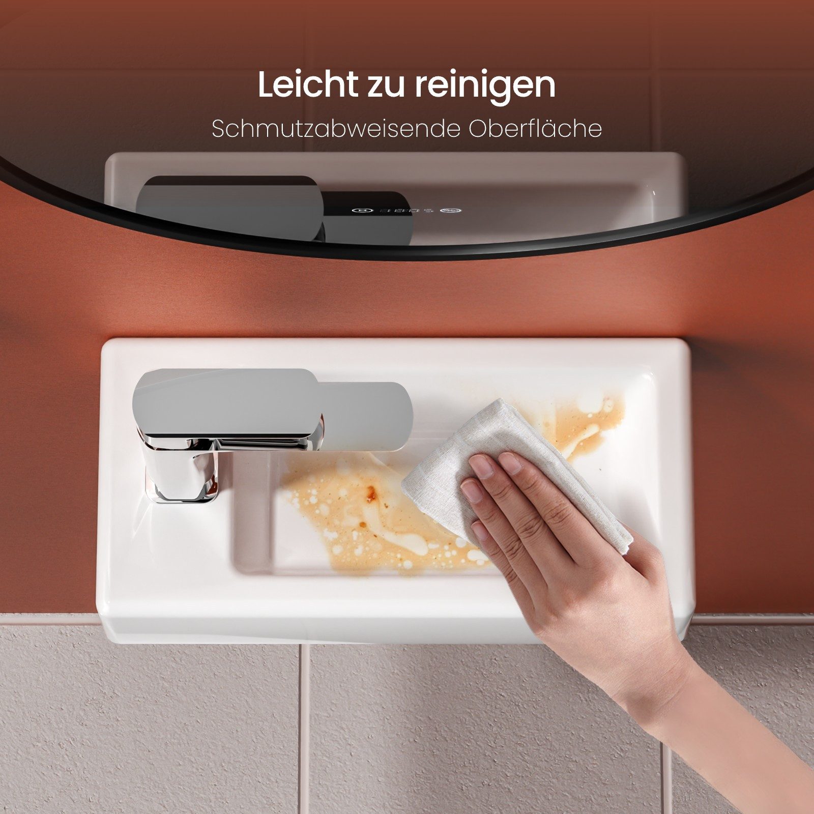 EMKE Waschbecken Handwaschbecken Keramik Waschbecken Waschtisch Hängewaschbecken, 1 Hahnloch