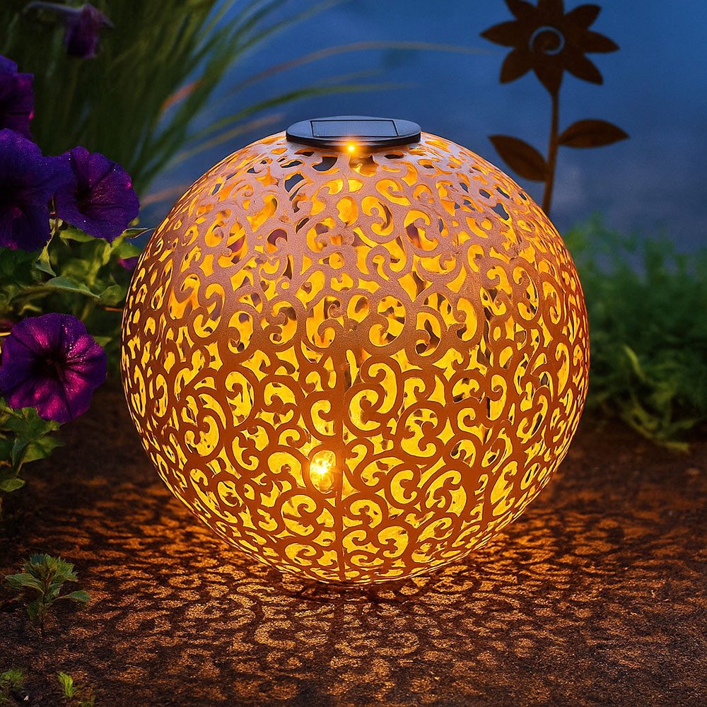 GLOBO LIGHTING Gartenleuchte, LED-Leuchtmittel fest verbaut, Warmweiß, LED Solar Außen Lampe Kugel Steck Strahler rost Garten Weg Beet