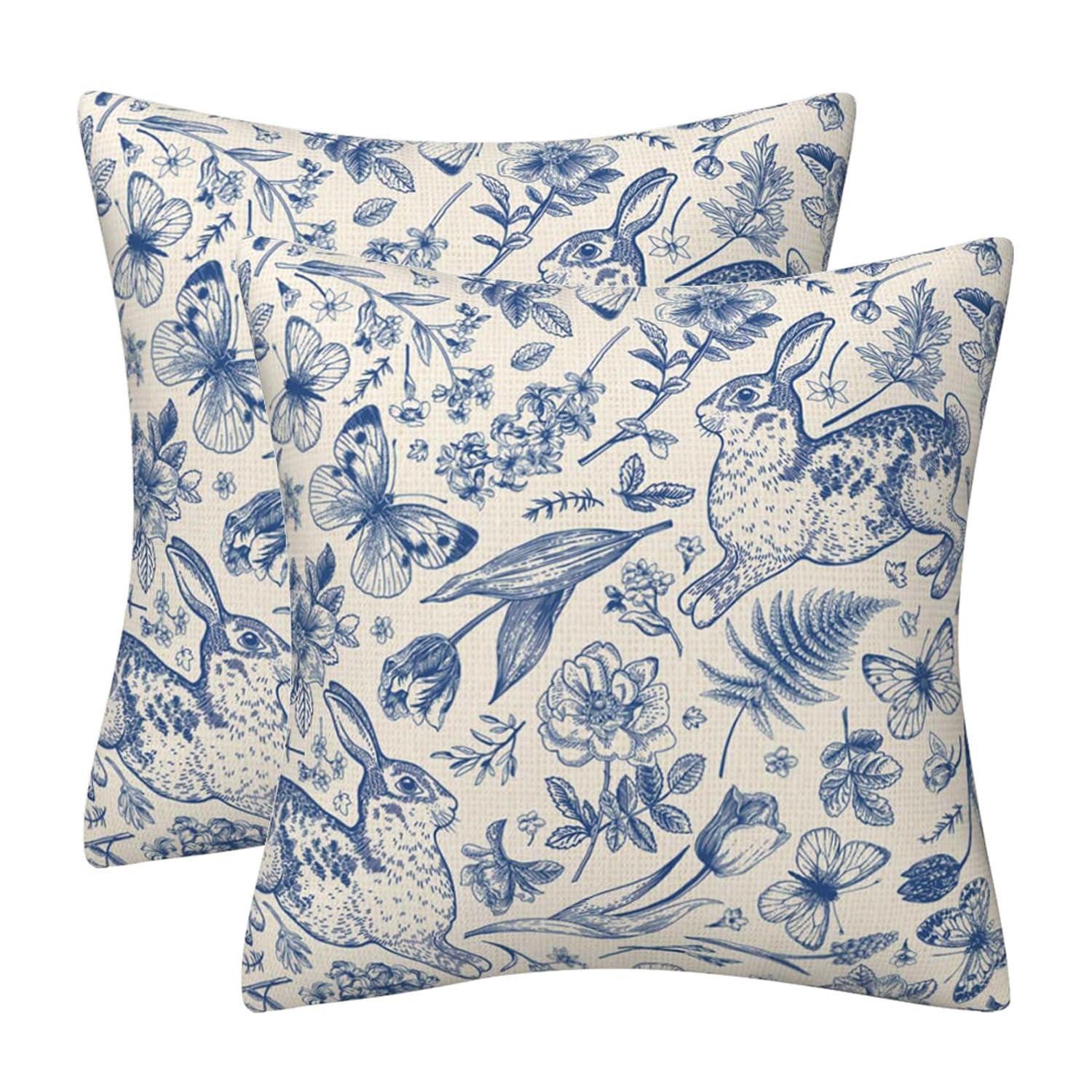 LuxusKollektion Kissenbezüge Kissenbezug Blau 50x50cm 2er Set Ostern Bunny, (2 Stück)