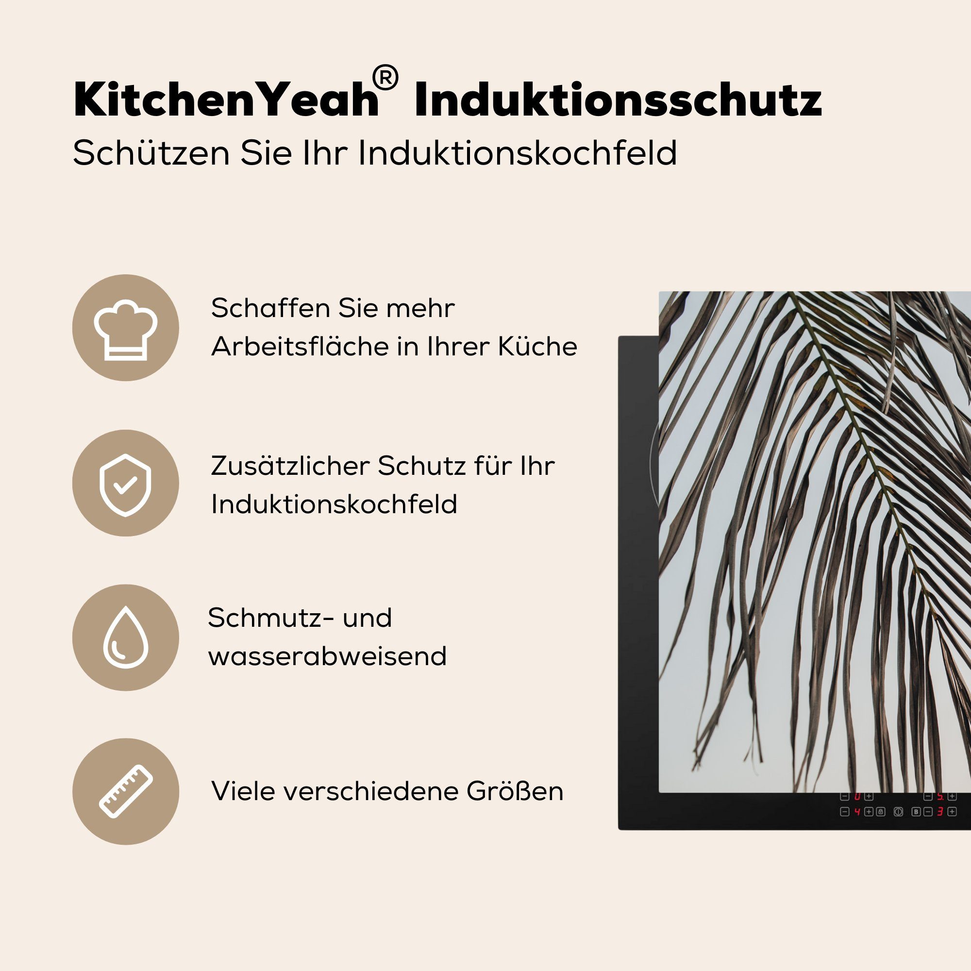 Arbeitsplatte für MuchoWow küche Palme, Vinyl, - Blatt tlg), cm, Herdblende-/Abdeckplatte Sommer 78x78 (1 - Ceranfeldabdeckung,