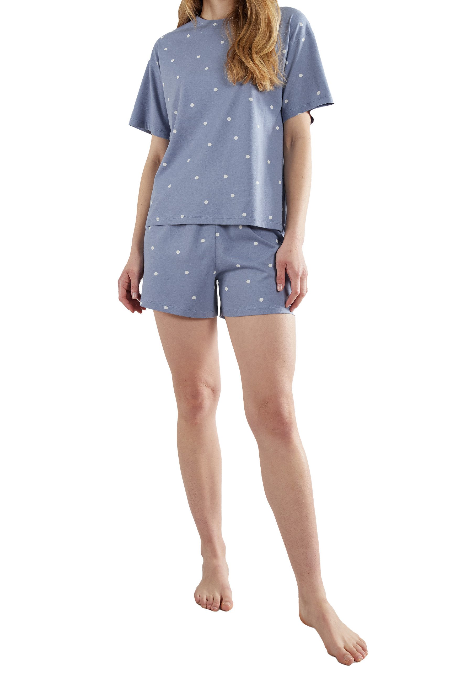 TOM TAILOR Shorty Charlotte (2 tlg) gepunktet, Kurzarm, Rundhalsausschnitt, kurze Hose, feminin, bequem