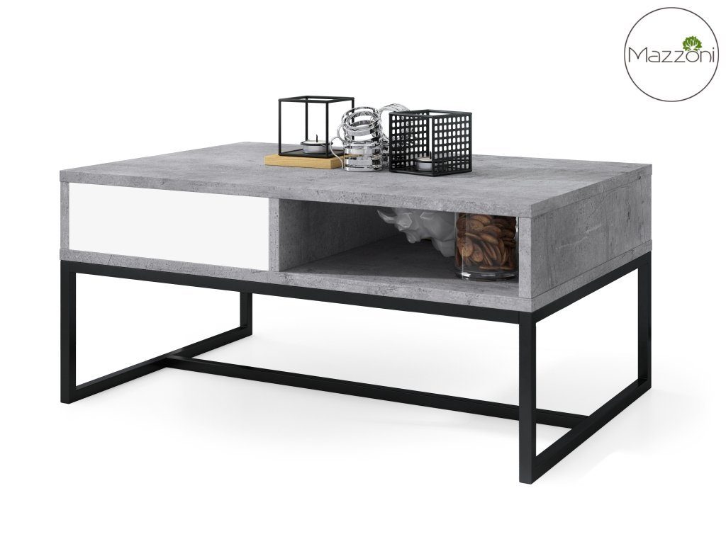 Tisch 60x90x40cm Ablage mit Beton Design Mazzoni Nyx Schublade Couchtisch matt Wohnzimmertisch / Weiß