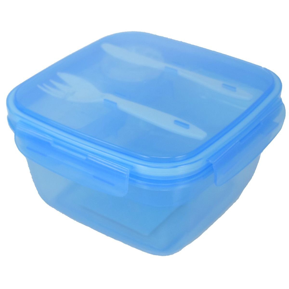 p:os Lunchbox Lunchbox blau mit Besteck und Soßenbecher Box Brotdose Salatbox Vesper