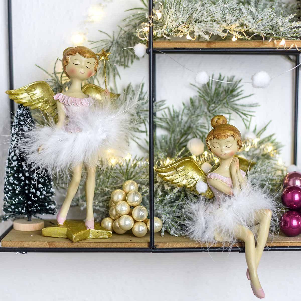 Florists Products Weihnachtsmann Zauberhafte Deko Ballerina-Engel in Rosa & Gold, Glitzer, 2 Stück