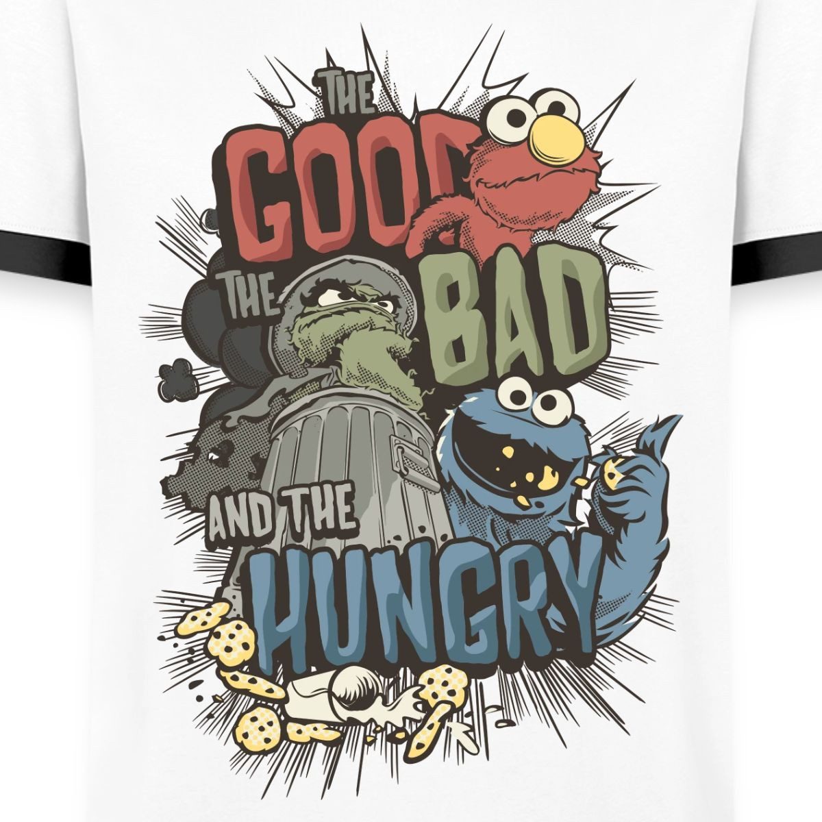 Spreadshirt T-Shirt Sesamstraße Halunken Elmo Oscar Krümelmonster Männer Kontrast T-Shirt (1-tlg)