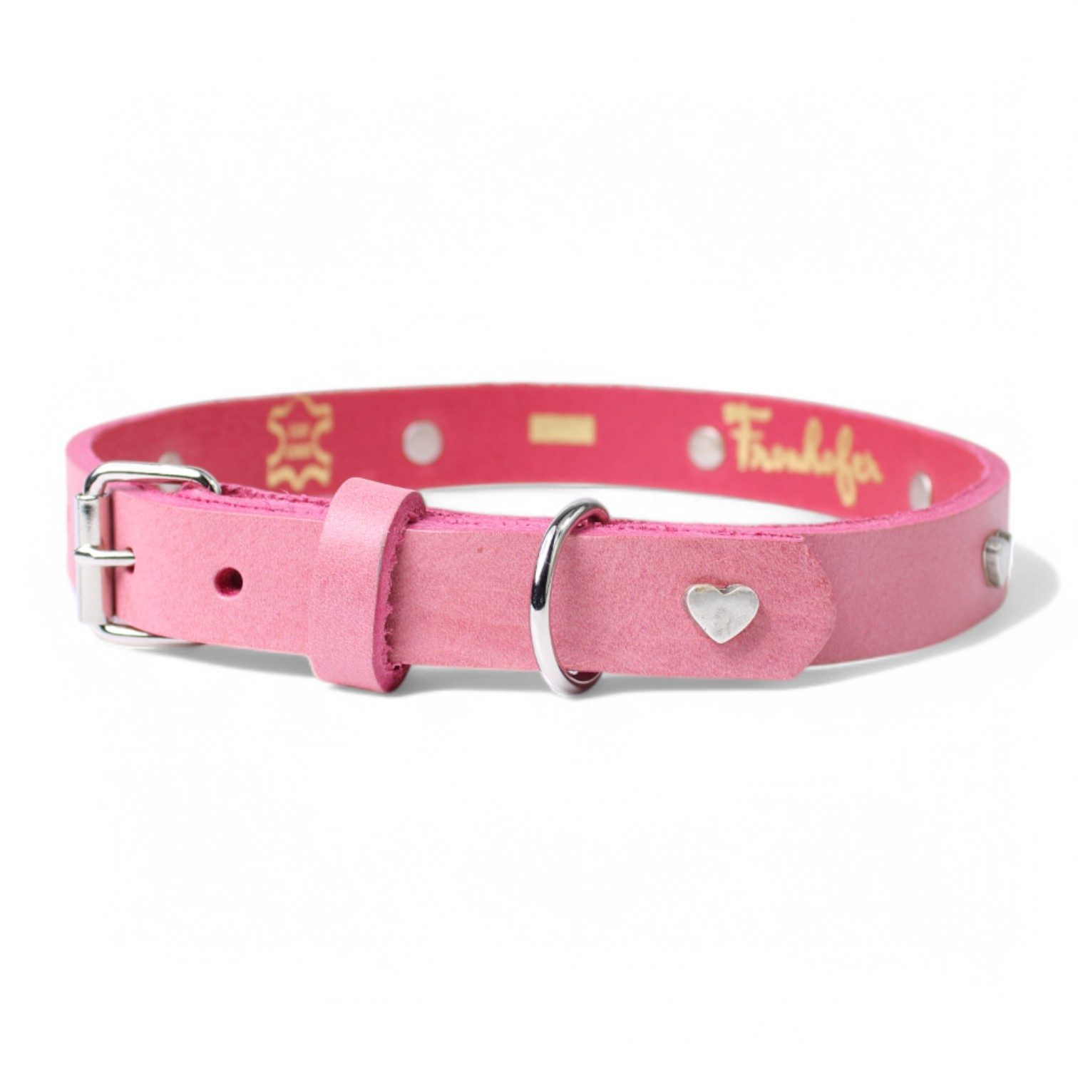 FRONHOFER Hunde-Halsband 19336, Ökoleder, Material: Vollrindleder, Stil: süßes Halsband mit Herzchen