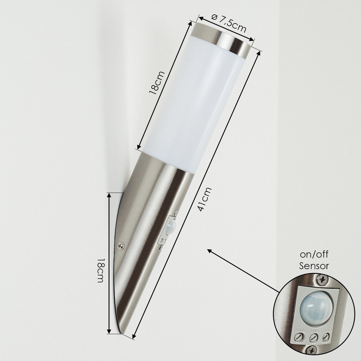 Metall/Kunststoff Leuchtmittel, Bewegungsmelder Nickel-matt/Weiß, Außenleuchte m. IP44 Wandlampe hofstein »Gnocchetta« E27, in Außen-Wandleuchte aus ohne