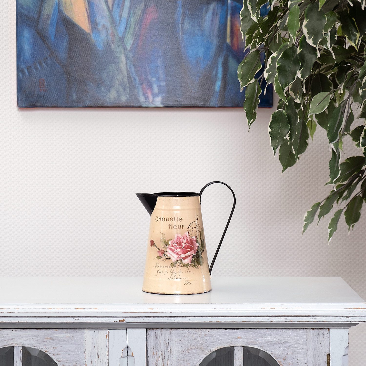 Moritz Gießkanne Gießkanne Zink mit Motiv Rosen Retro Design (Gießkanne), Dekoration Deko Blumentopf Umtopf Trockenblume Topf Übertopf Kanne