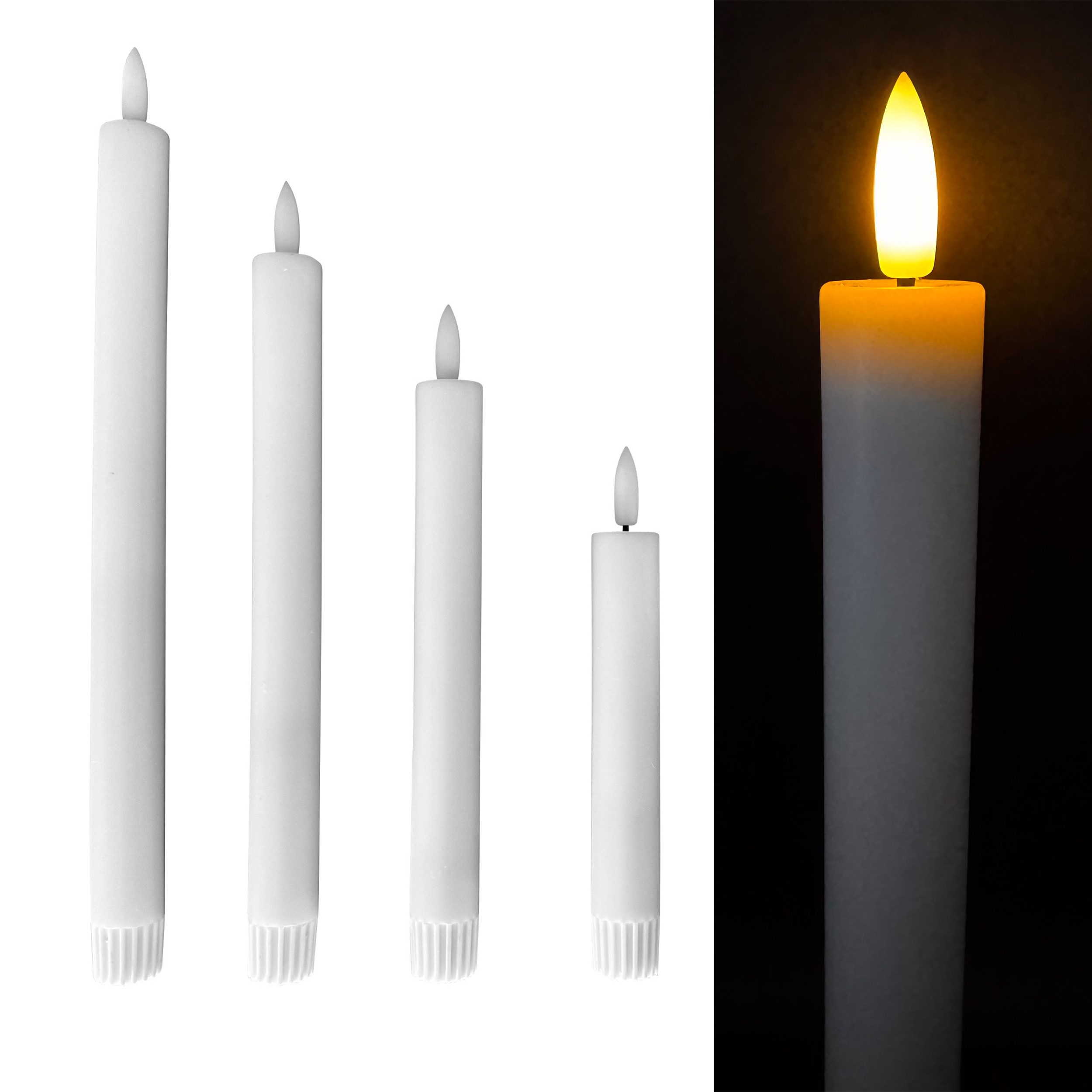 Online-Fuchs LED-Kerze 4 LED Stabkerzen mit 6-Stunden Timer in unterschiedlichen Höhen (473492, Weiß, Gelb, Rosa, Grün & Blau), praktische Touch-Funktion zum schnellen Ein- und Ausschalten