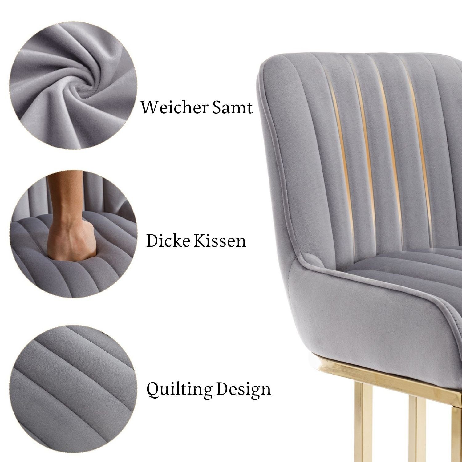 WAHSON OFFICE CHAIRS Esszimmerstuhl 2er Set Küchenstuhl mit goldene Stuhlbeine – Bild 5 von 5