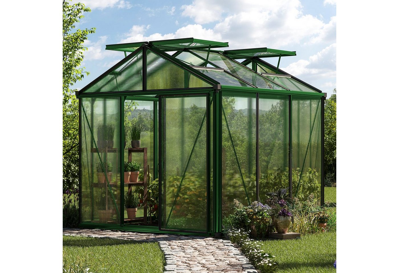 GFP Gewächshaus Diamas 21 Light Farbe Moosgrün, 12 mm Wandstärke, extra dicke Platten und großes Bodenprofil grün | Rabatt: 29% GFP Gewächshaus Diamas 21 Light Farbe Moosgrün, 12 mm Wandstärke, extra dicke Platten und großes Bodenprofil grün | Rabatt: 29%