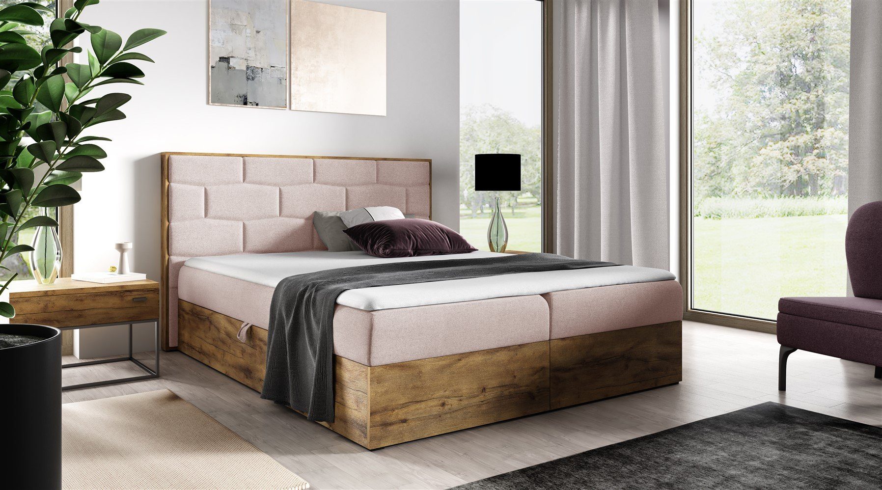 Boxbett Schlafzimmerbett BEILA Stoff Faro