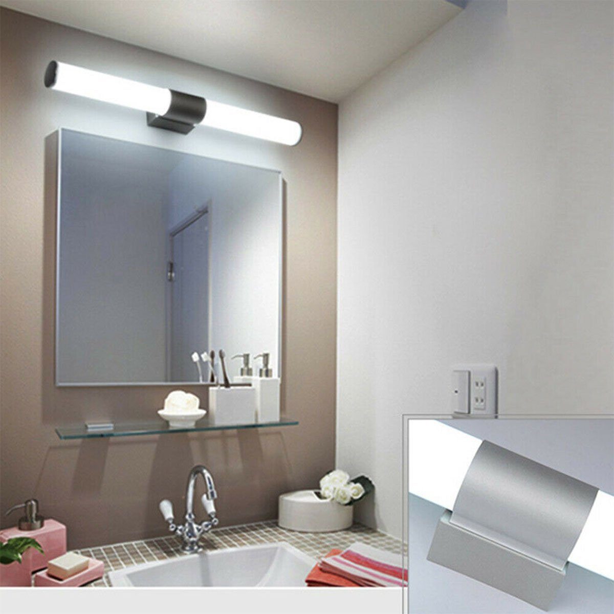 oyajia LED Spiegelleuchte fest Badezimmer-Schminkspiegel Badezimmerspiegel Frontbeleuchtung 22W, integriert, Kaltweiß Wandleuchte 22W 55cm, LED IP44, Edelstahl, Spiegelleuchte, Lichtschrank