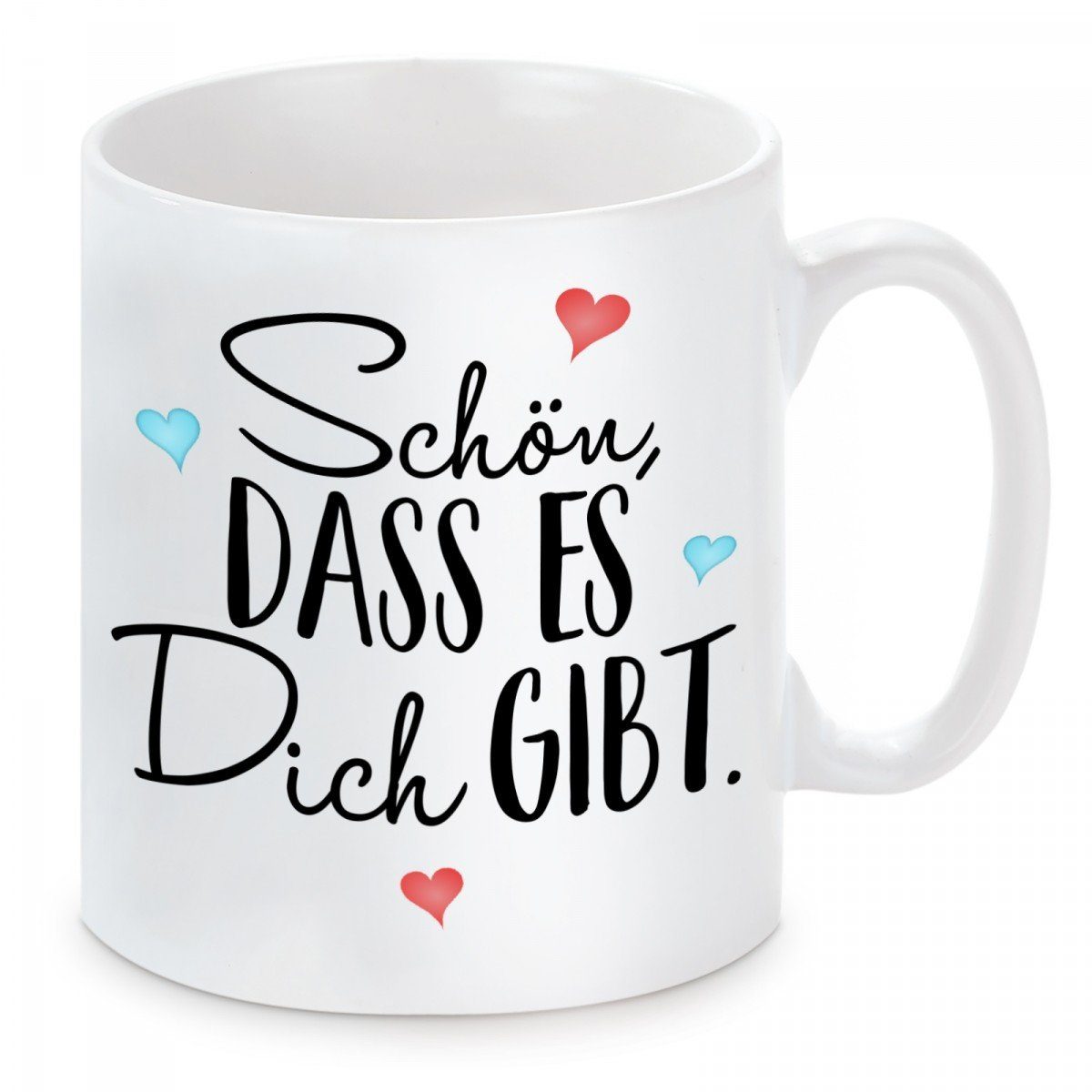 Herzbotschaft Tasse Kaffeebecher mit Motiv Schön, dass es dich gibt, Keramik, Kaffeetasse spülmaschinenfest und mikrowellengeeignet