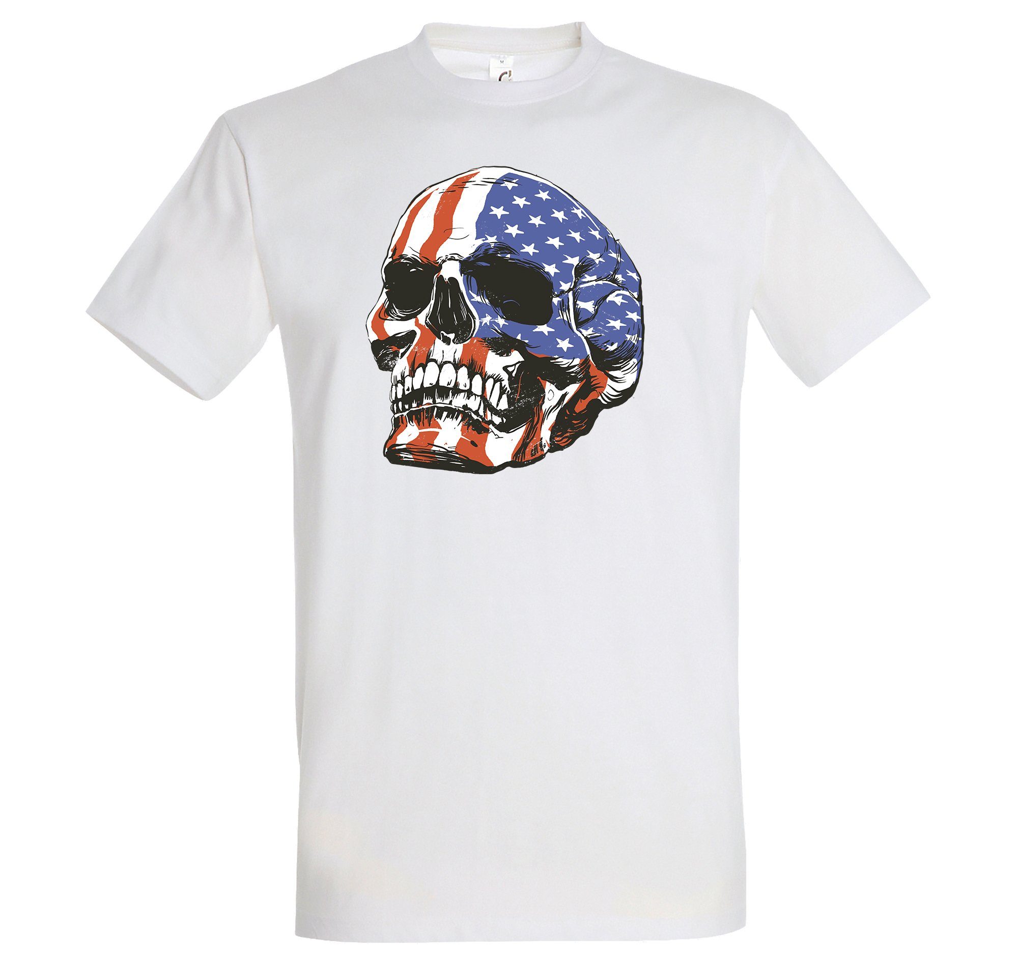 Youth Designz T-Shirt USA Skull Schädel Herren Shirt mit trendigem Frontprint Weiß