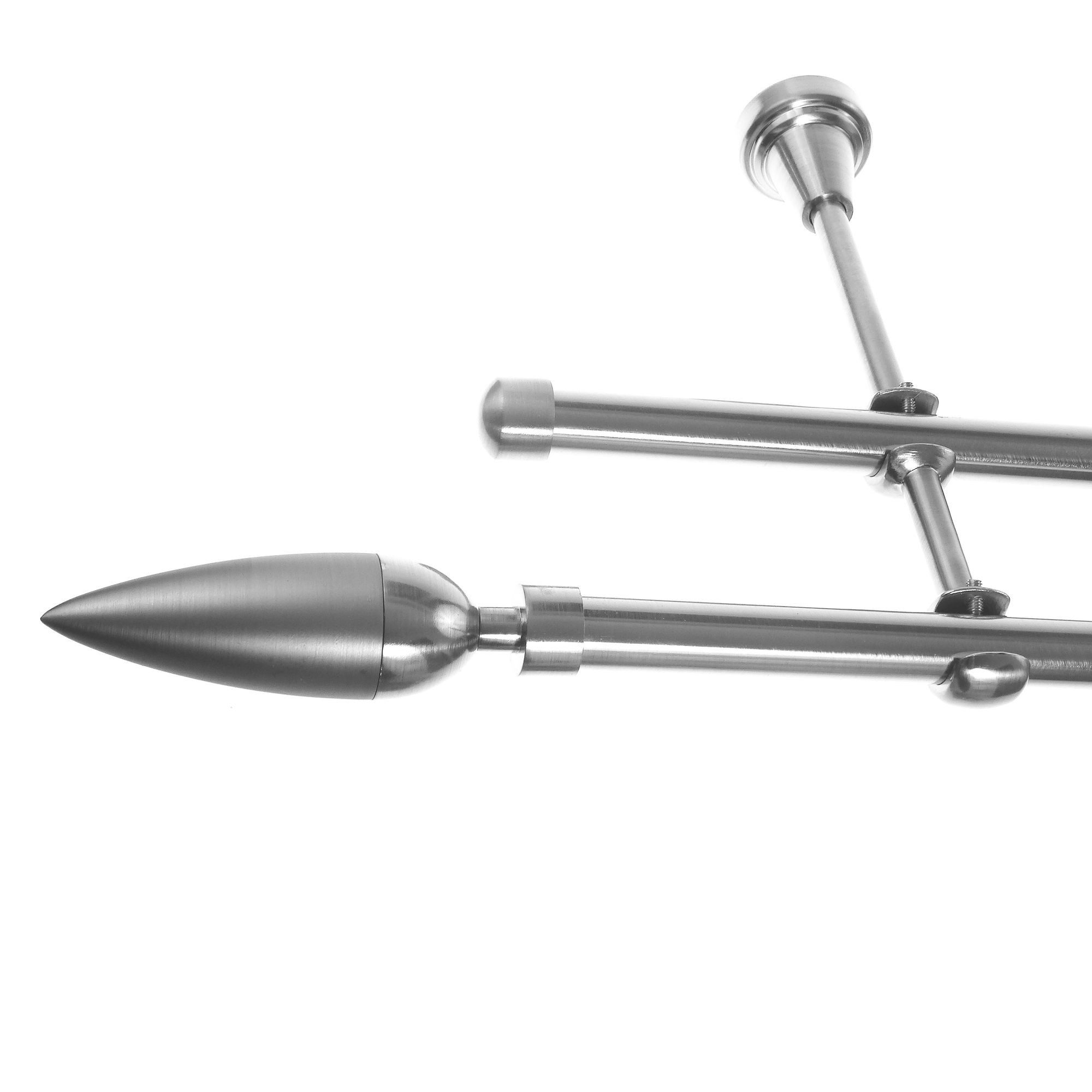 BASIT Gardinenstange Rohr Edelstahloptik 16 mm mit Wandträgern 200 cm E10, Ø 16 mm, 2-läufig, verschraubt, Metall, H24 200 cm E10 Spitze